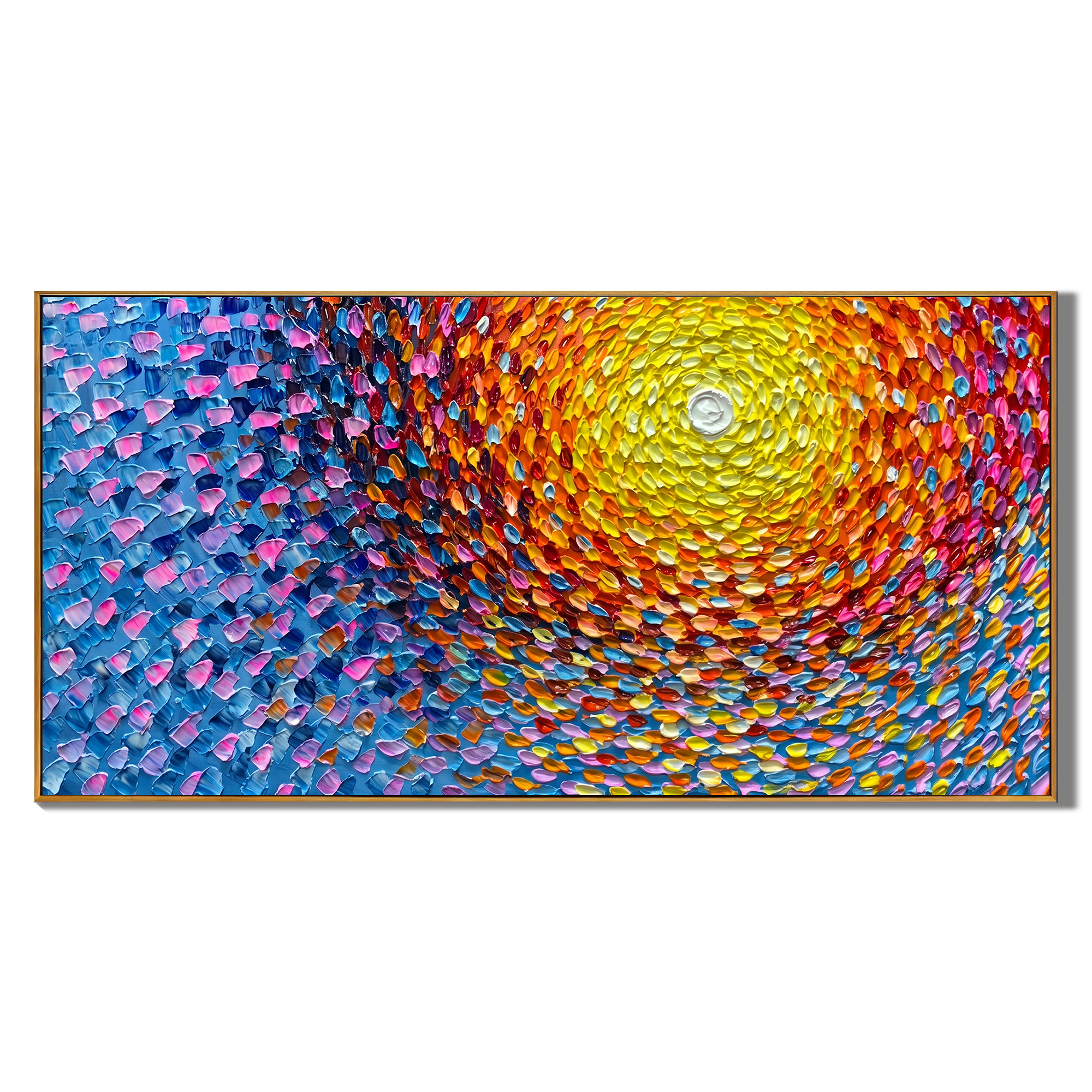 Light of Dawn - Abstract Pointillism Impasto Sunrise | Modern Warm-Cool Contrast Living Room Art