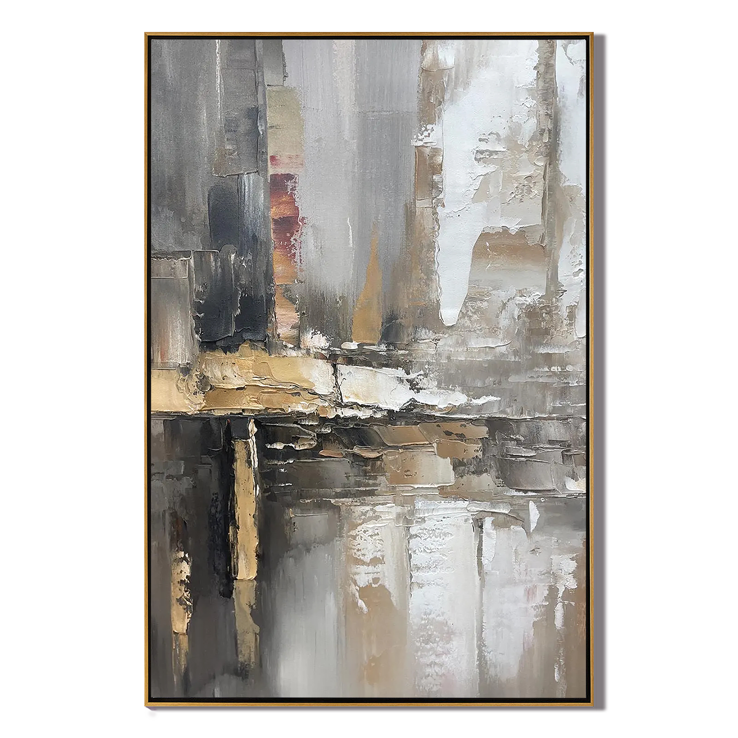 EARTHEN CORE: Abstract Wall Art, Hand-Painted Grey and Gold Soil Tone Palette Knife Textured Canvas Art
