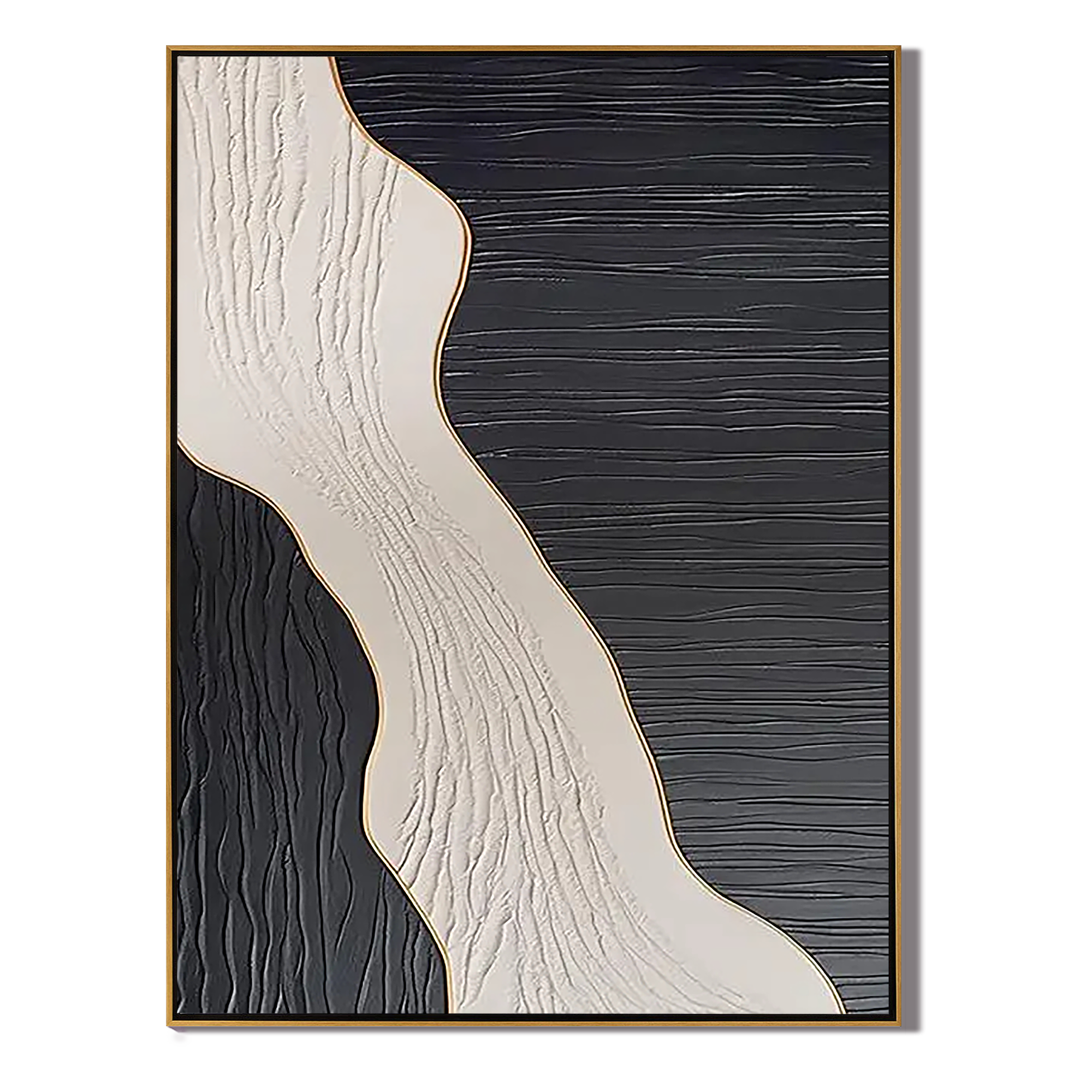 MONOCHROME PULSE: Wabi-sabi Linear Texture Art, Heavy Impasto Black & White Sculptural Painting