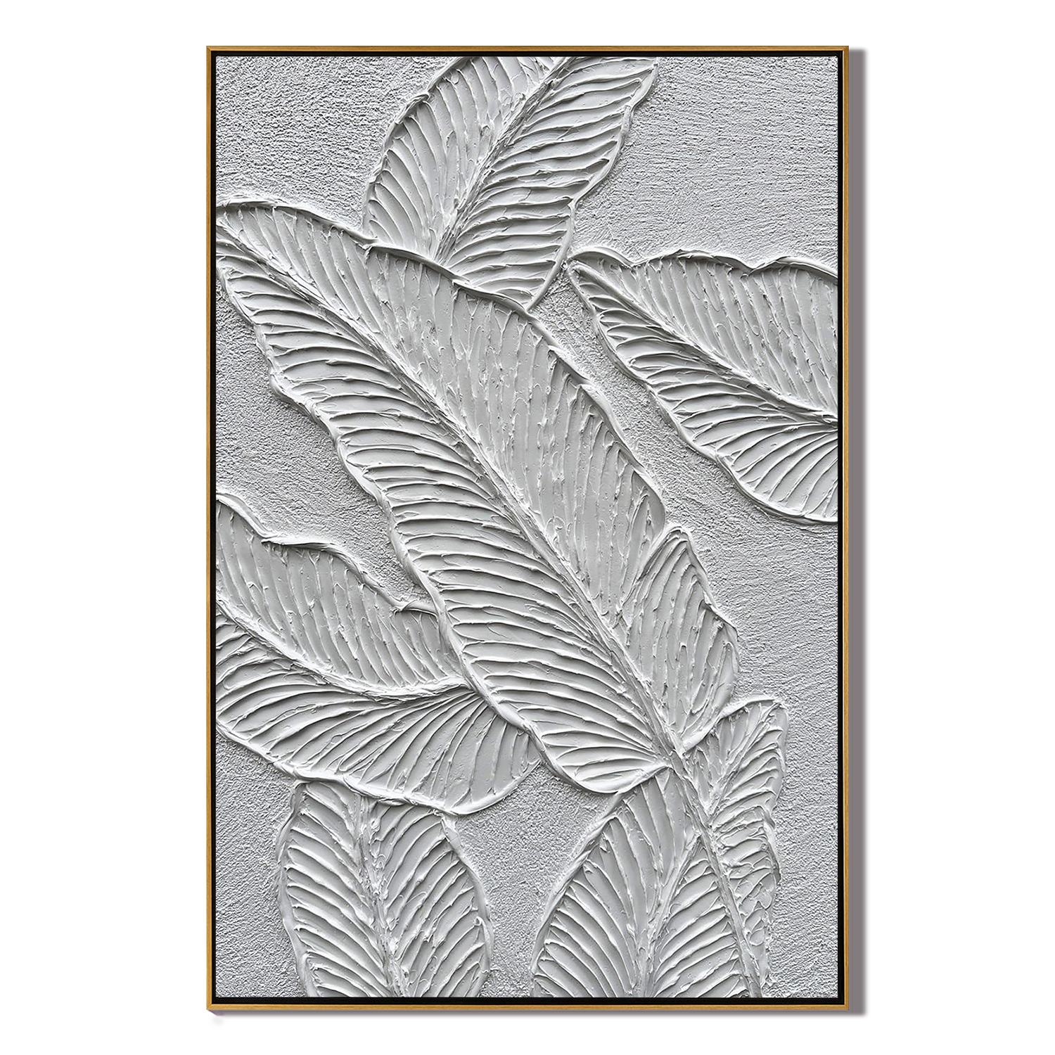 SILVER FROND: 3D Heavy Texture Plaster Wall Art, Modern Botanical Leaf Relief Painting