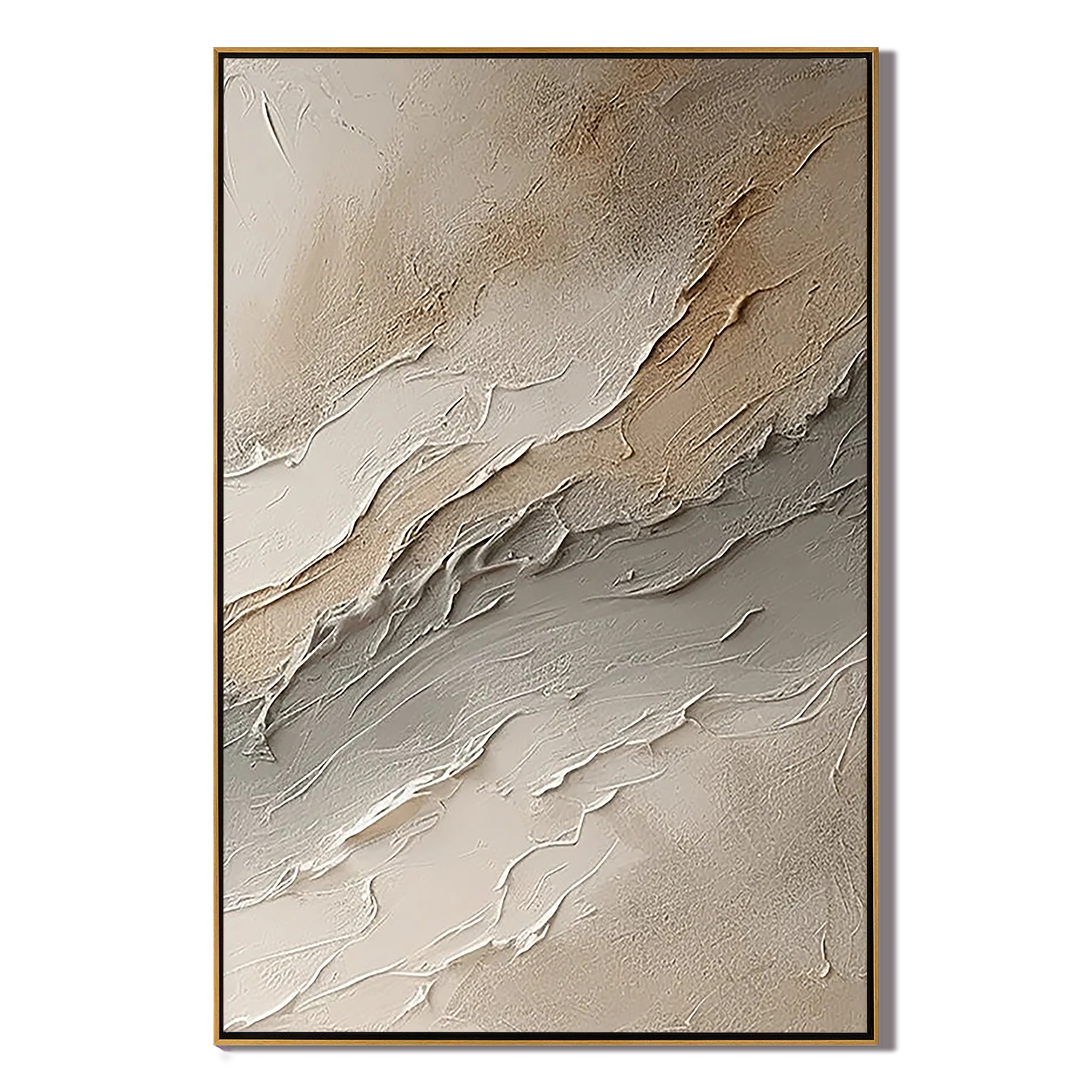 EARTHEN RHYTHM: Texture Wall Art, Hand-Painted Neutral Beige Plaster Effect Layered Heavy Texture Canvas Painting