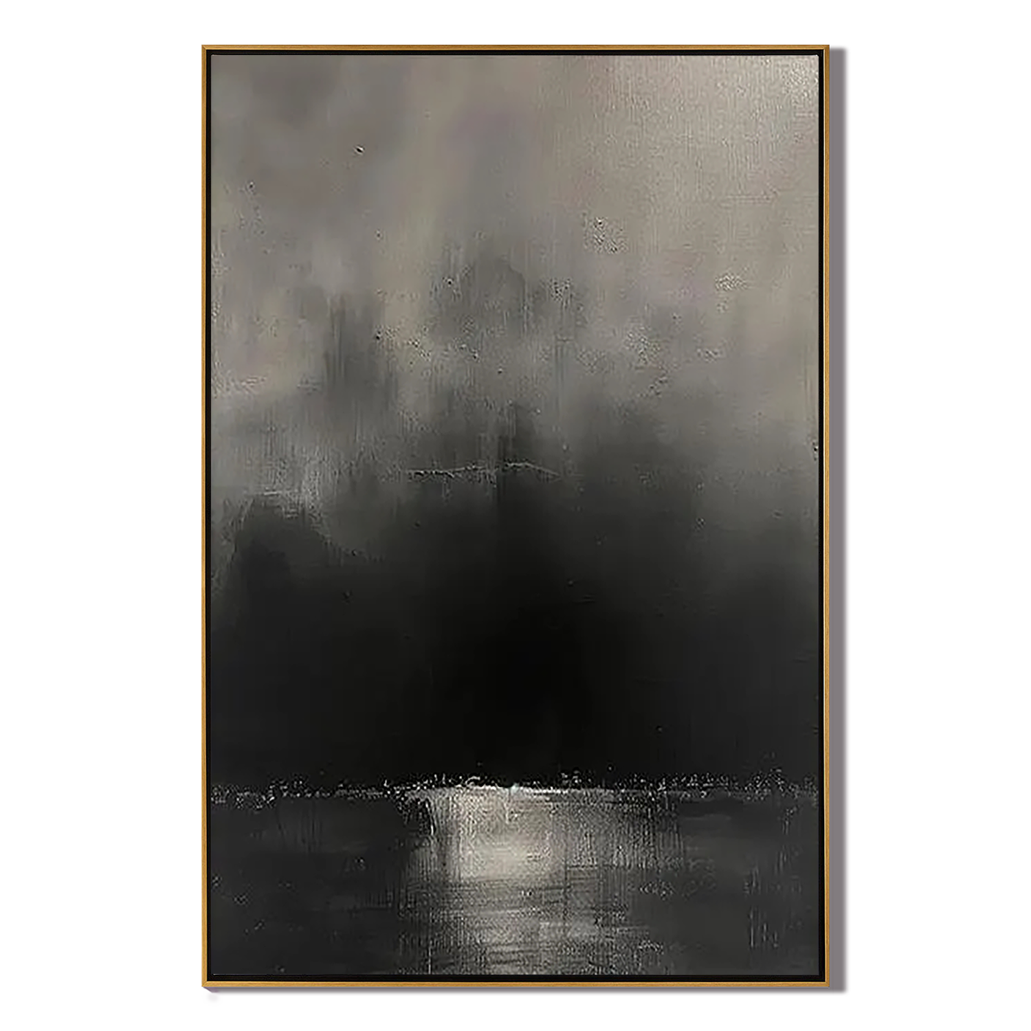 MYSTIC VOID: Minimalist Wall Art, Hand-Painted Charcoal Black and Grey Mist 3D Heavy Texture Plaster Effect Studio Art