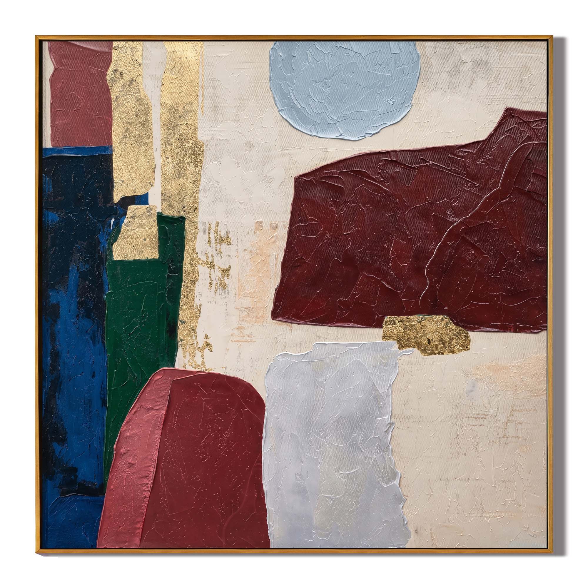 Gilded Epoch – Mid-Century Geometric Plaster Gold Foil Canvas | Luxury Living Room and Office Art