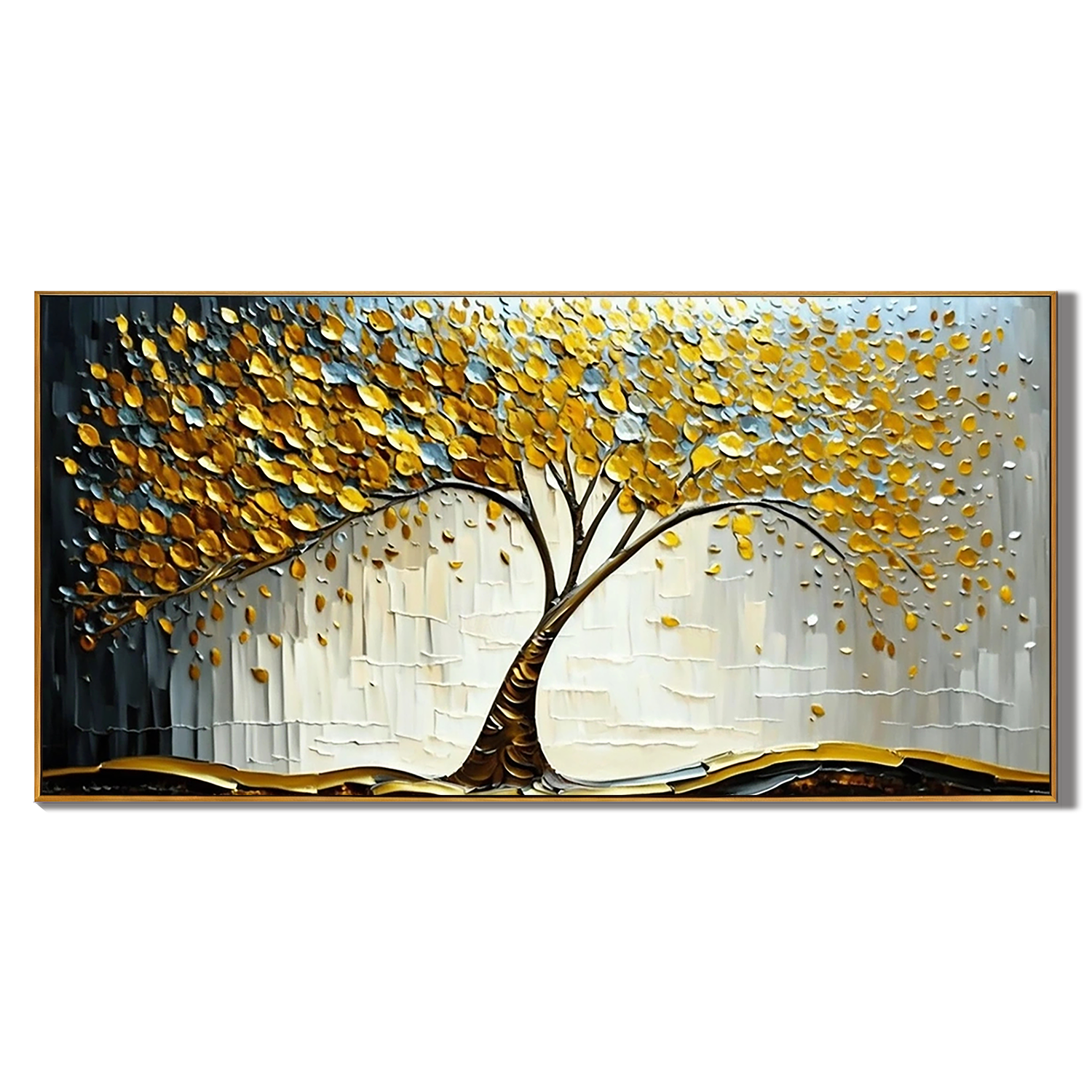 Golden Prosperity – Modern Luxury Oil Painting | Impasto Gold Leaf Tree of Life Living Room Art