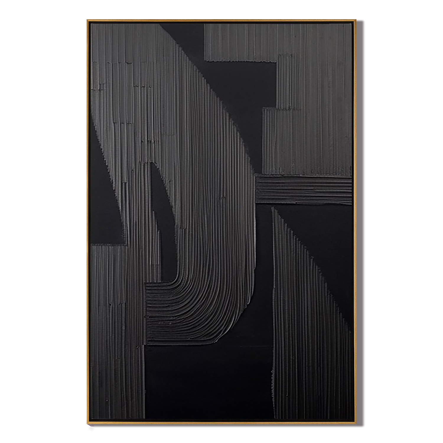 SHADOW ARCH: Wabi-Sabi Wall Art, Hand-Painted Matte Black Fluted Texture 3D Relief Textured Gallery Art