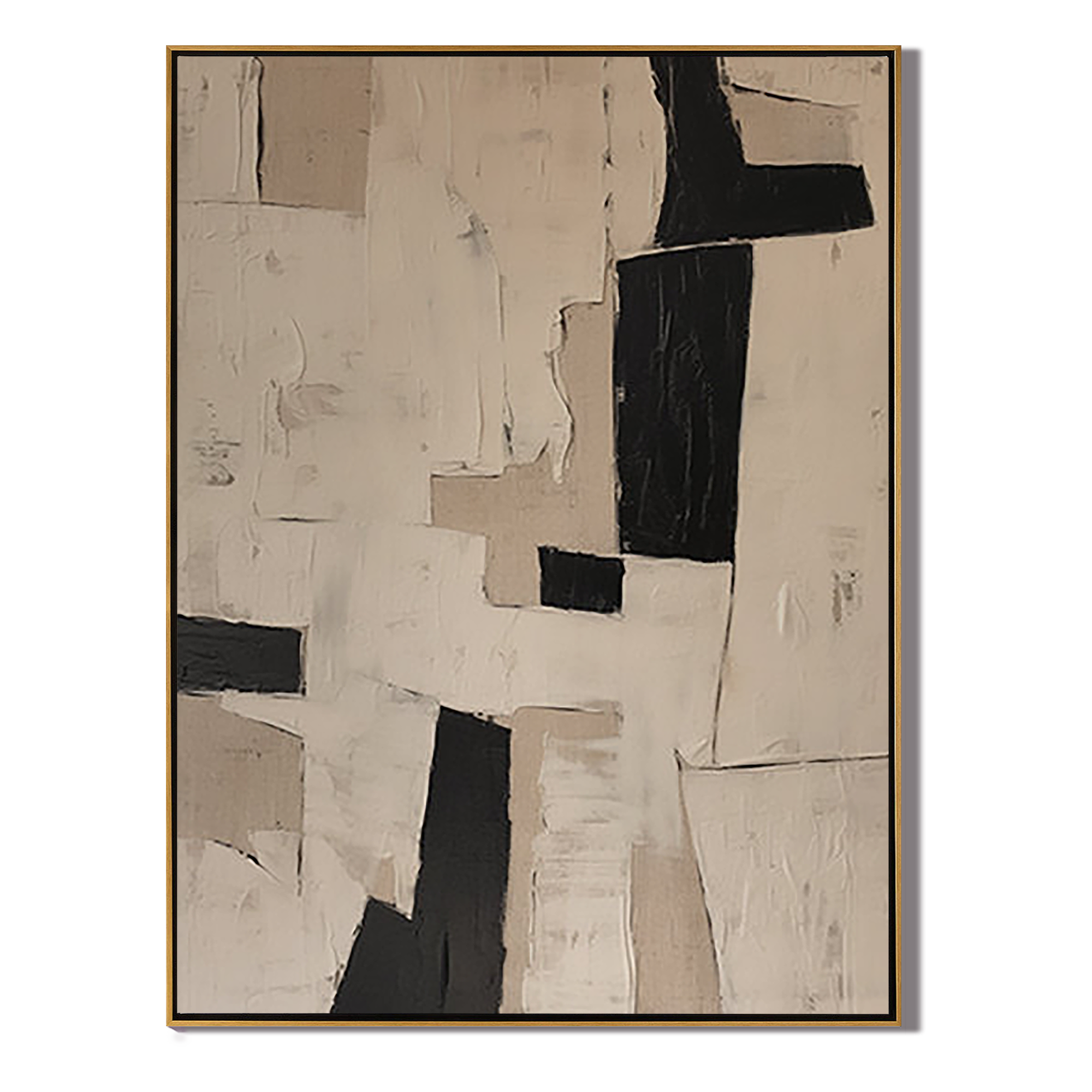 EARTHEN MONOLITH: Wabi-Sabi Wall Art, Hand-Painted Black and Tan Palette Knife 3D Heavy Texture Studio Art
