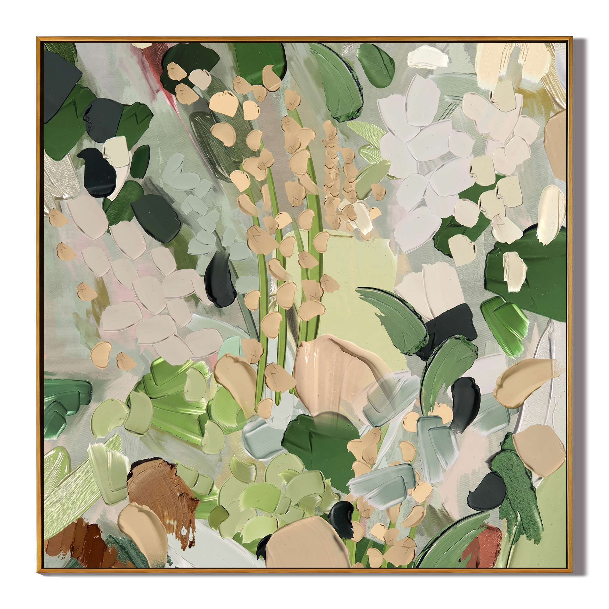 Woodland Serenity - Modern Wabi-Sabi Greenery Impasto Canvas | Minimalist Abstract Entryway Art