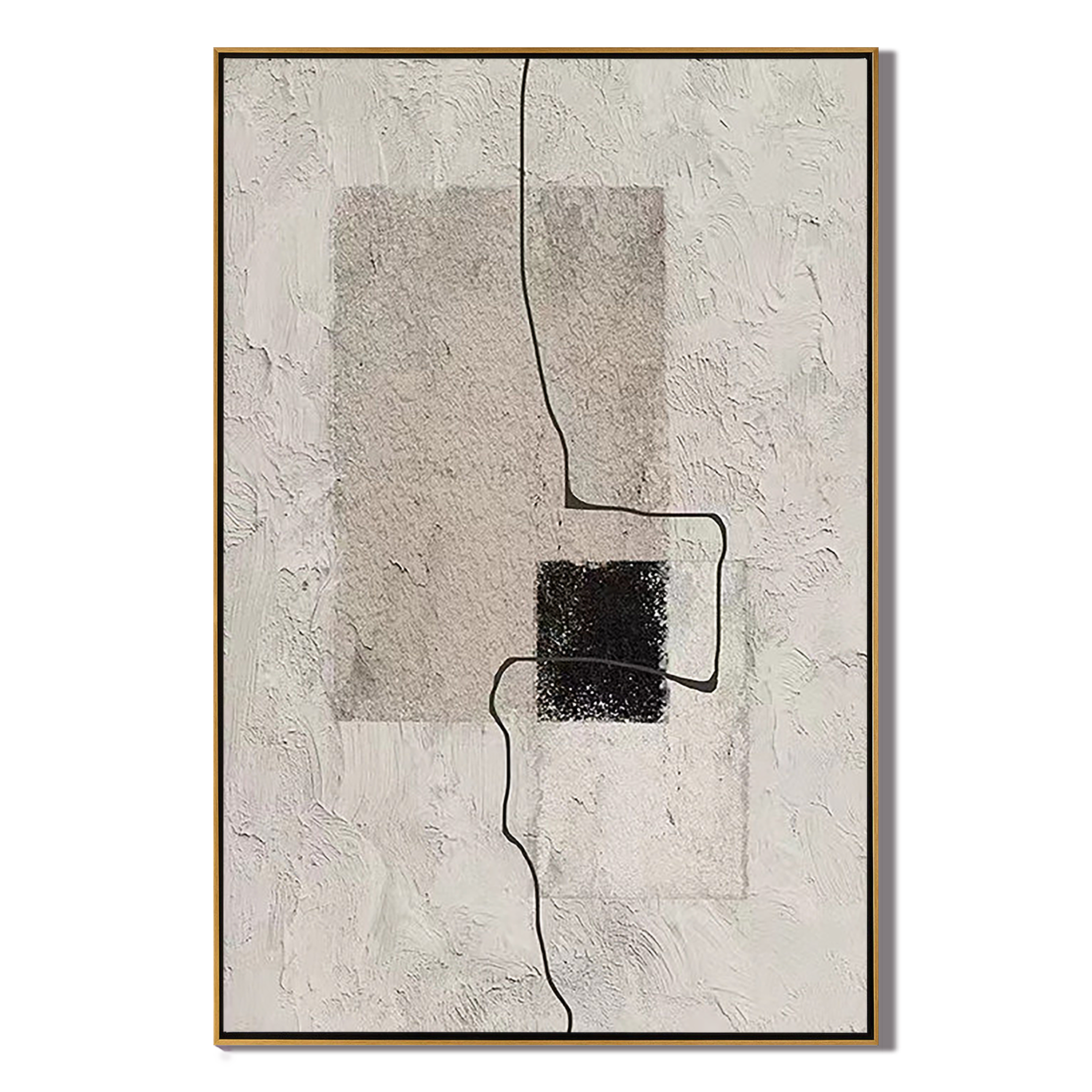 URBAN GRID: Modern Abstract Minimalist Wall Art, Grey & Black Plaster Texture Painting
