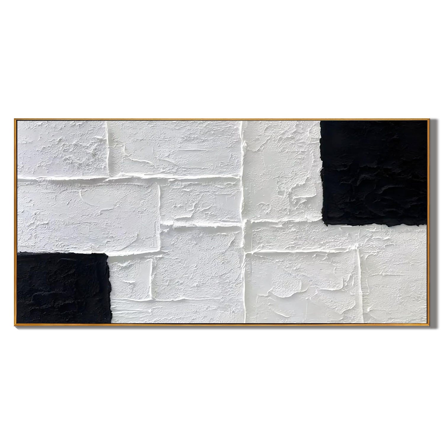 MONO BLOCK: Panoramic 3D Plaster Texture Wall Art, Black and White Geometric Relief