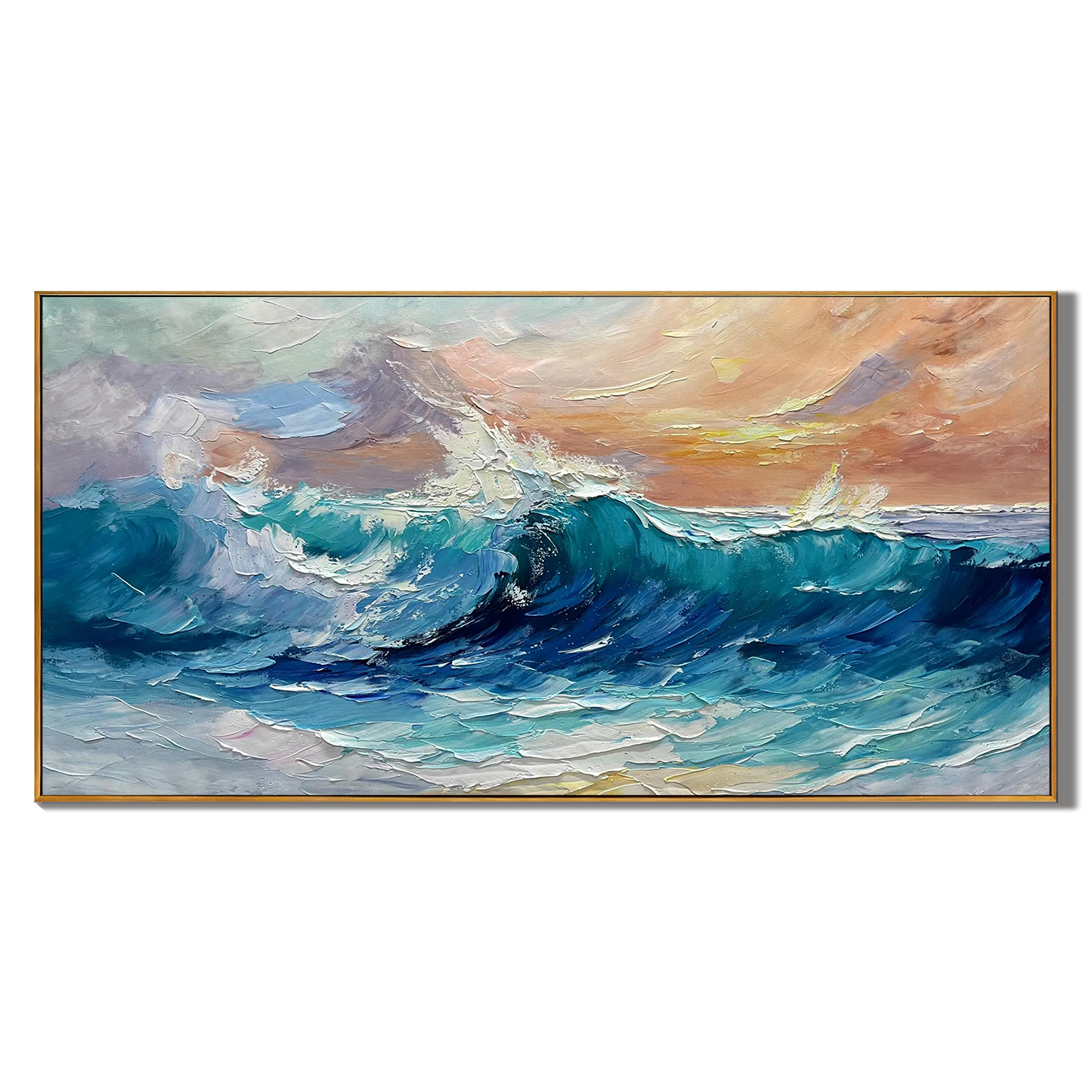 INDIGO SURGE: Texture Wall Art, Hand-Painted Horizontal Deep Blue and Sunset 3D Heavy Texture Palette Knife Gallery Art