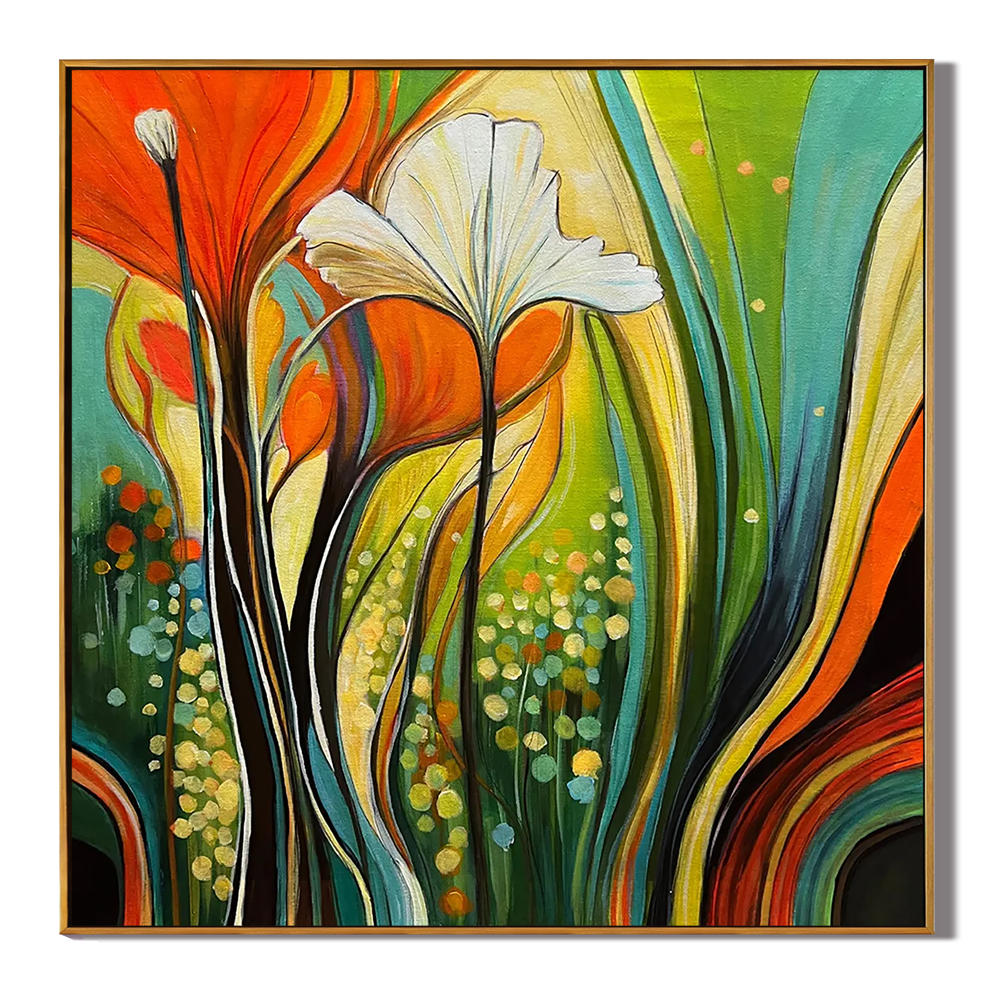 VIVID RHYTHM: Abstract Wall Art, Hand-Painted Multicolored Floral Vines 3D Textured Studio Art
