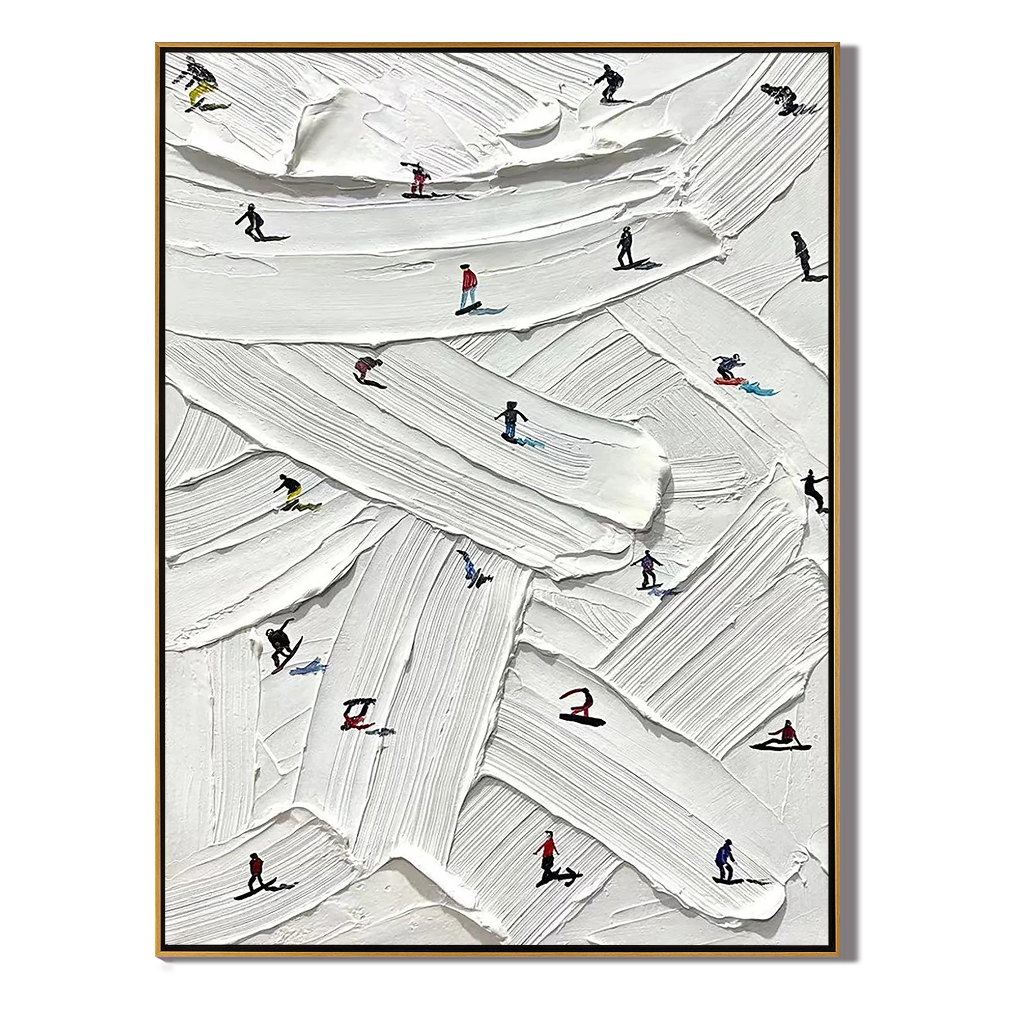 WINTER CROSSING: Sport Wall Art, Hand-Painted Minimalist Skiing Athletes 3D Plaster Effect Heavy Texture Canvas Painting