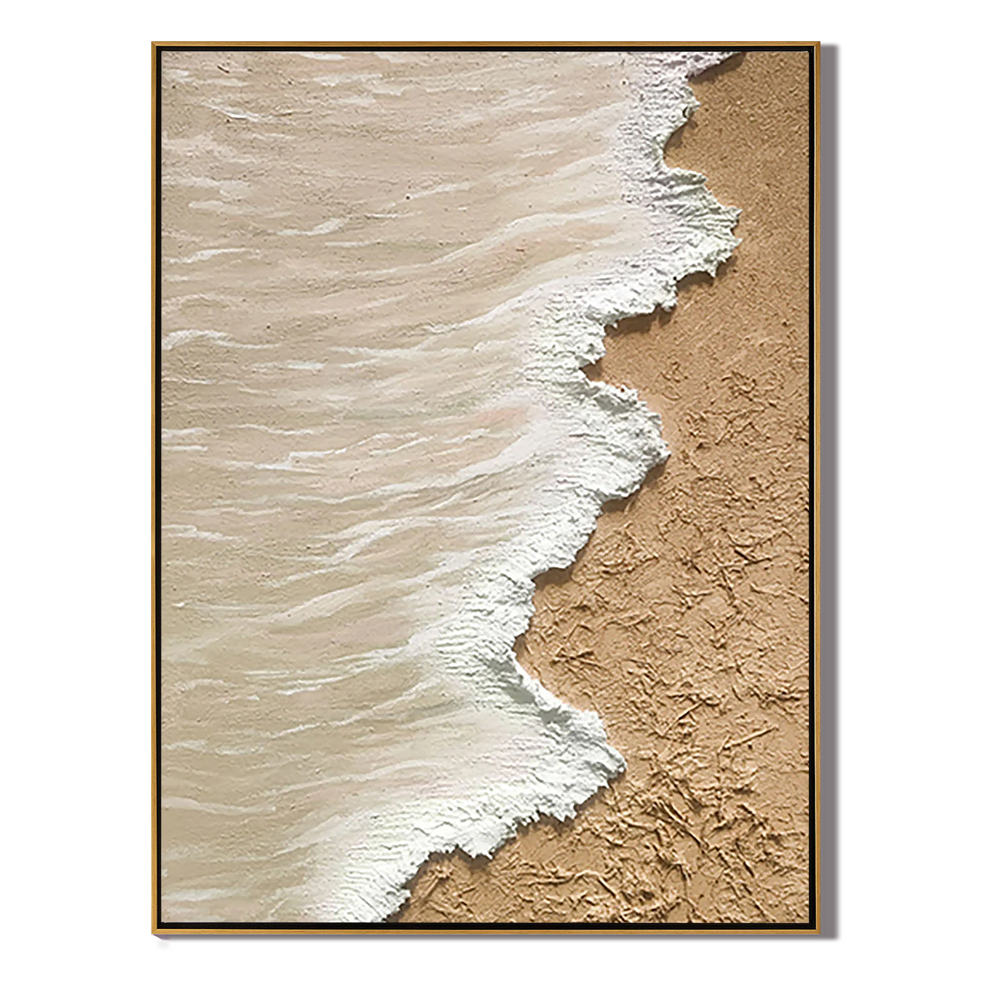 SANDY SHORE: Nature Wall Art, Hand-Painted Creamy White Sea Foam 3D Plaster Effect Heavy Texture Canvas Painting