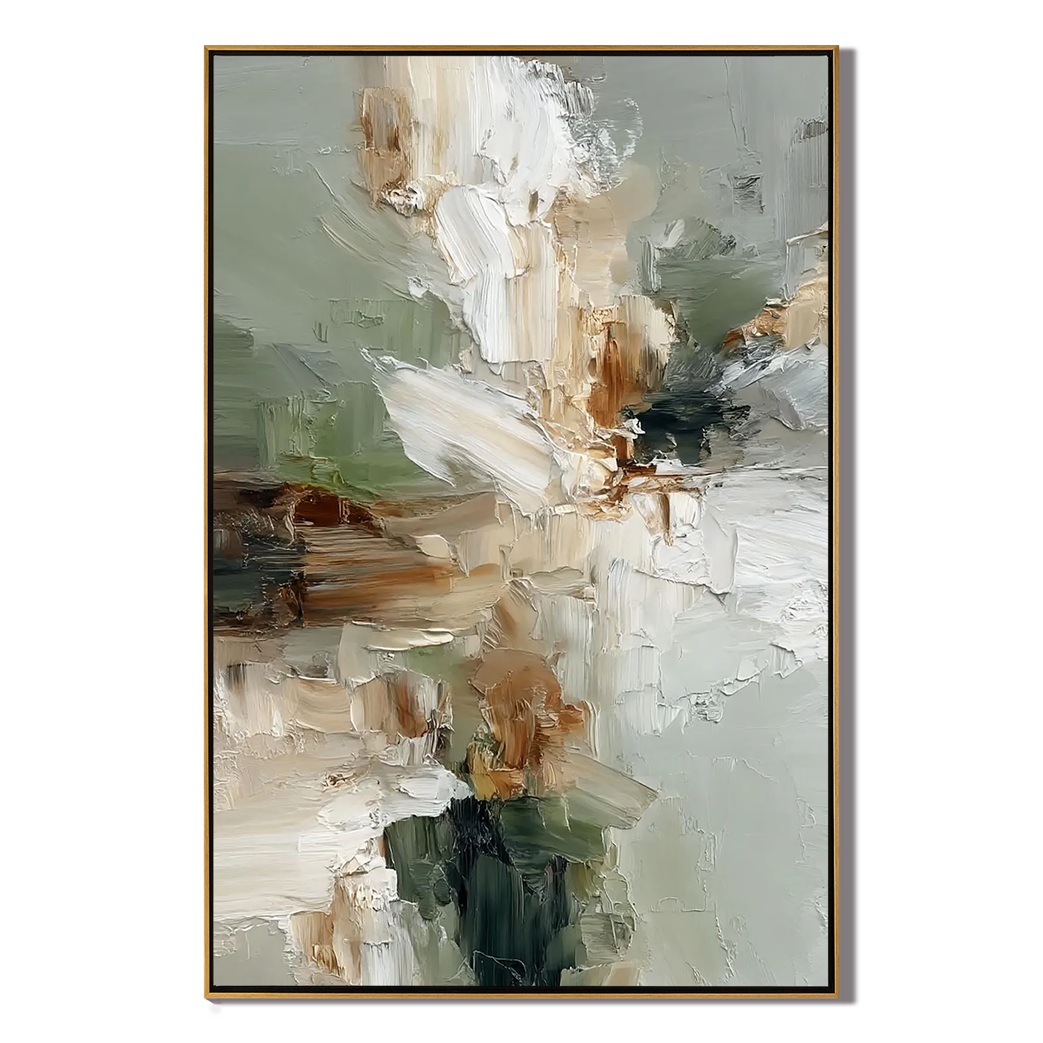 SAGE BLOSSOM: Abstract Wall Art, Hand-Painted Morandi Green and White Palette Knife 3D Impasto Textured Studio Art