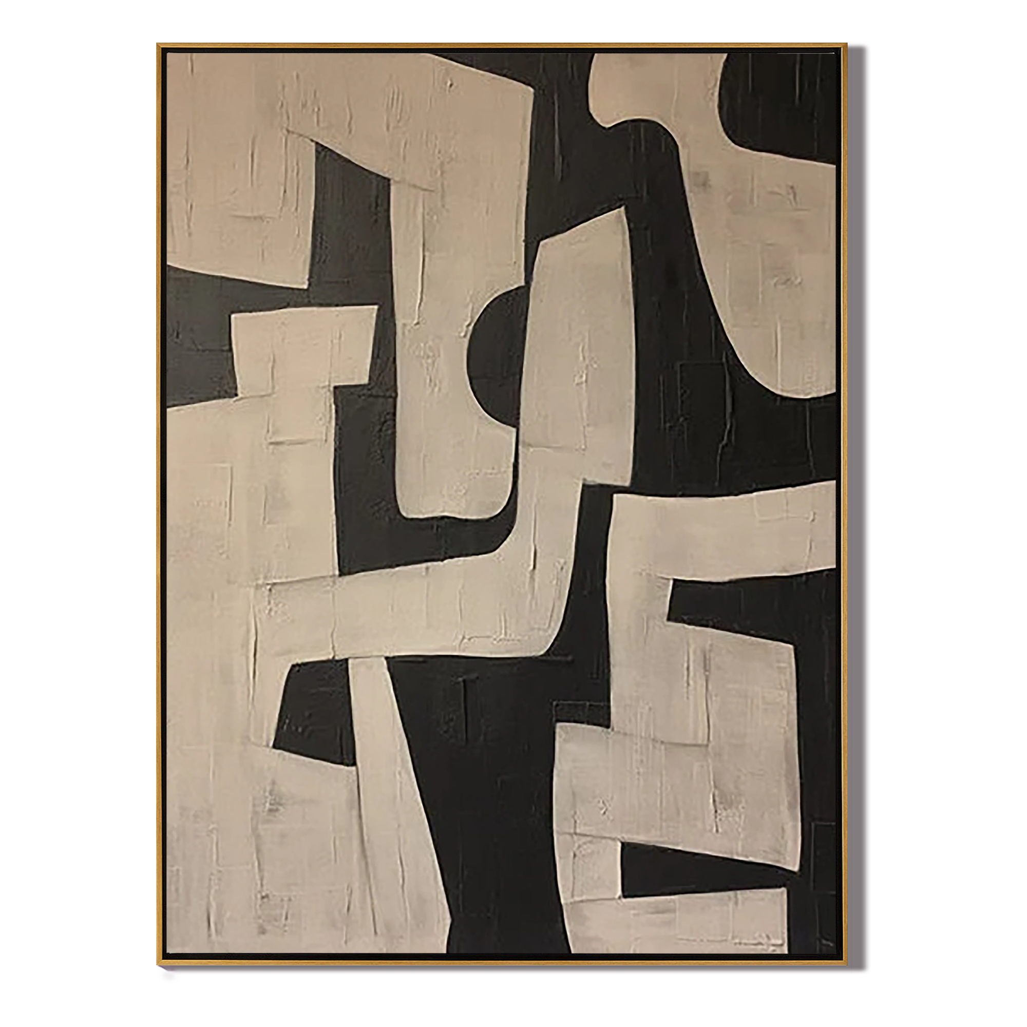 EARTHEN RELIC: Wabi-Sabi Wall Art, Hand-Painted Distressed Beige and Black 3D Heavy Texture Canvas Art