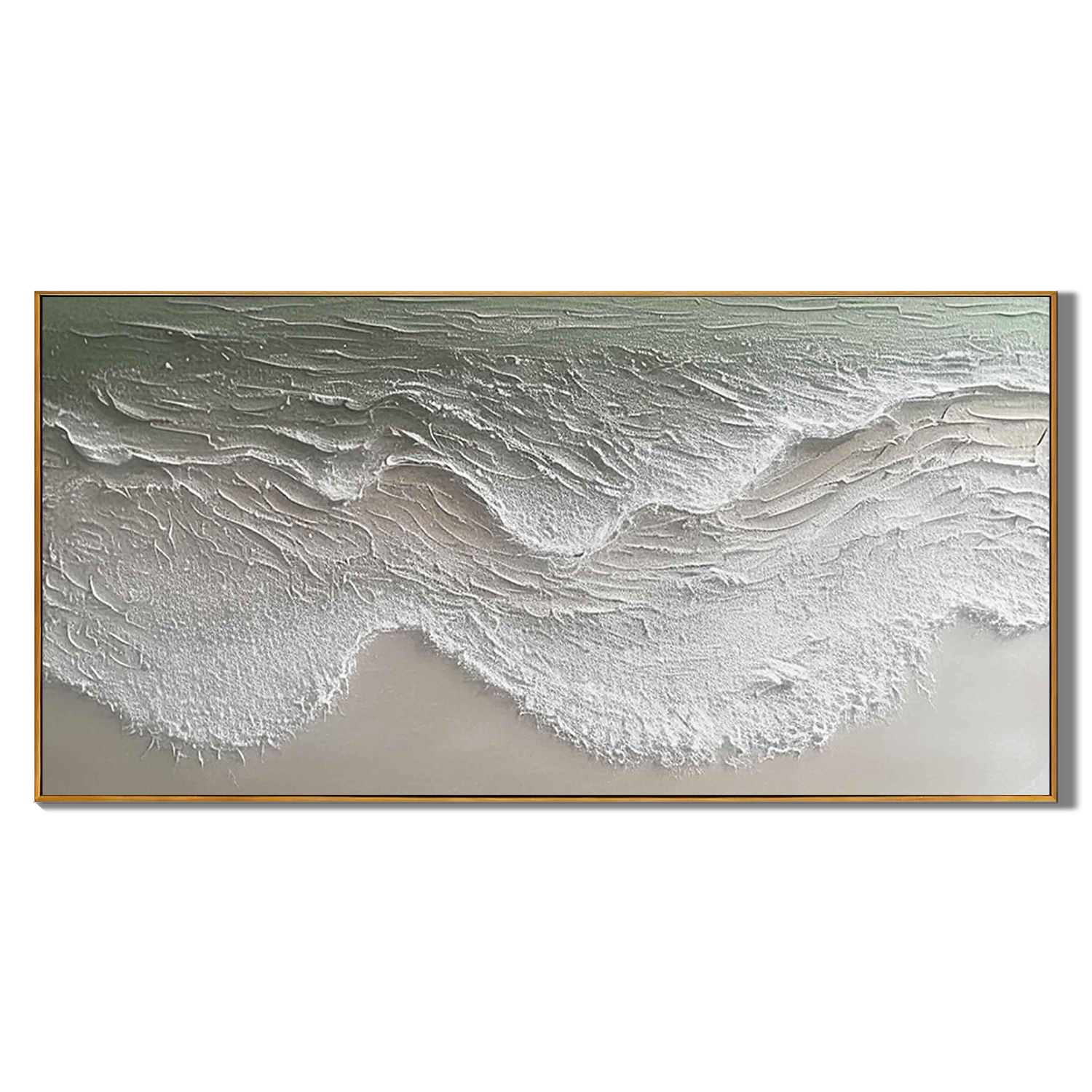 Serene Coastline – Modern Minimalist Ocean Wave Textured Art | Panoramic Coastal Living Room Art