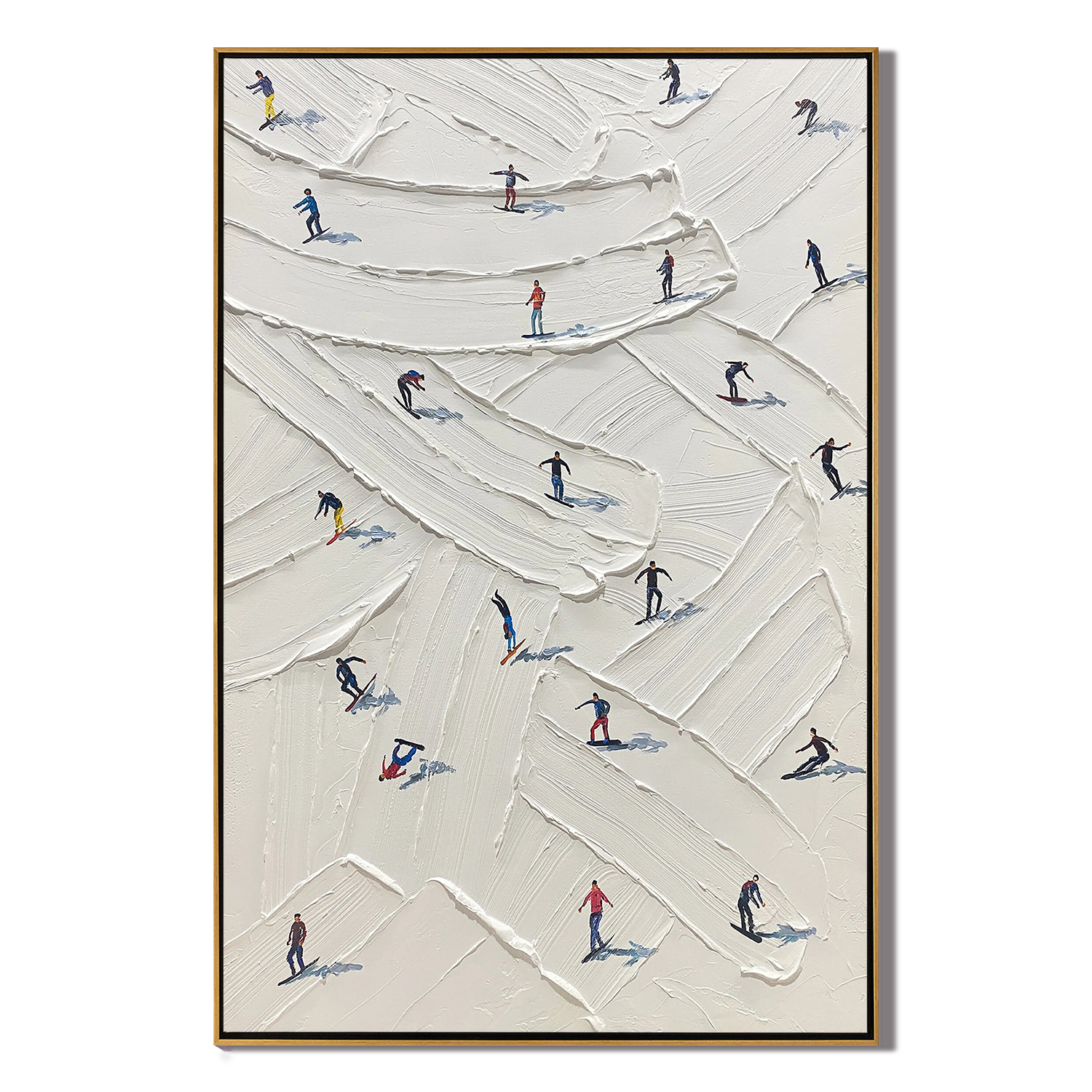 WINTER SLOPE: Sport Wall Art, Hand-Painted Minimalist Skiing Winter Athlete 3D Heavy Texture Canvas Painting