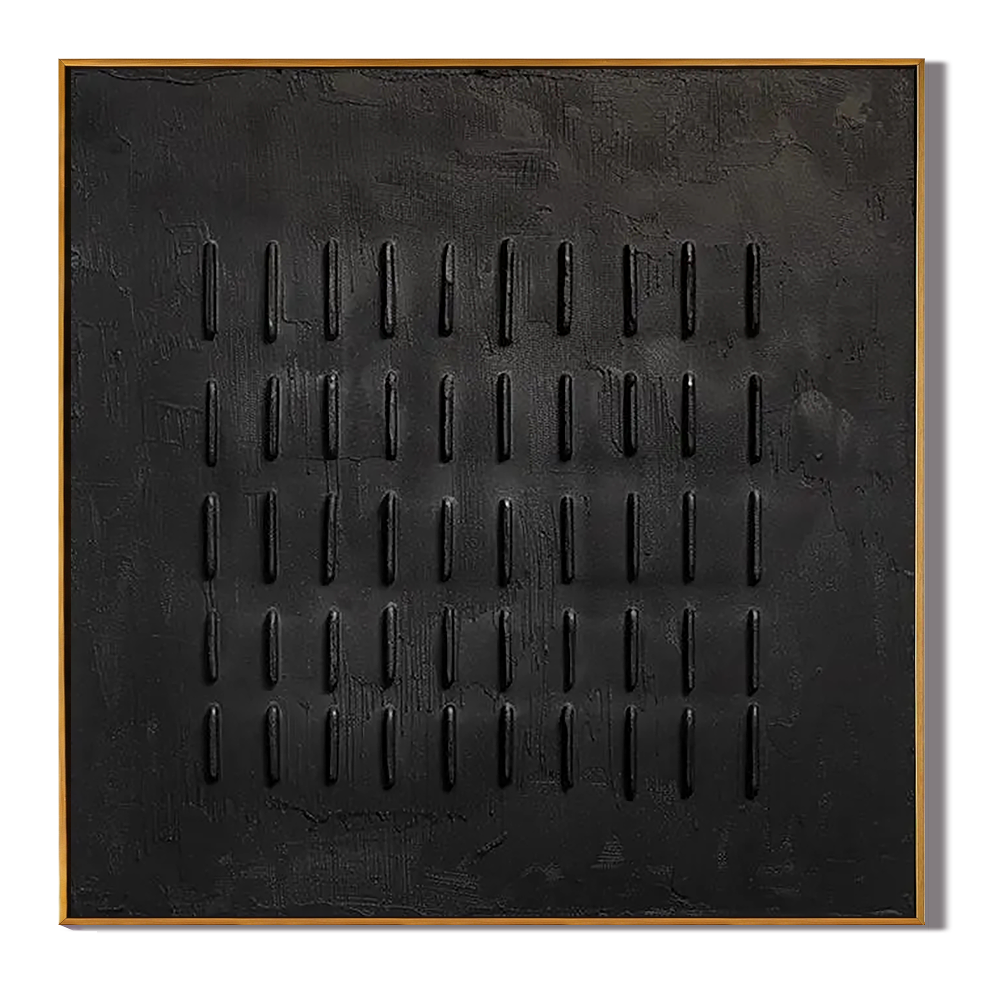 ONYX RHYTHM: Wabi-Sabi Wall Art, Hand-Painted All-Black Minimalist Plaster Relief 3D Heavy Texture Studio Art
