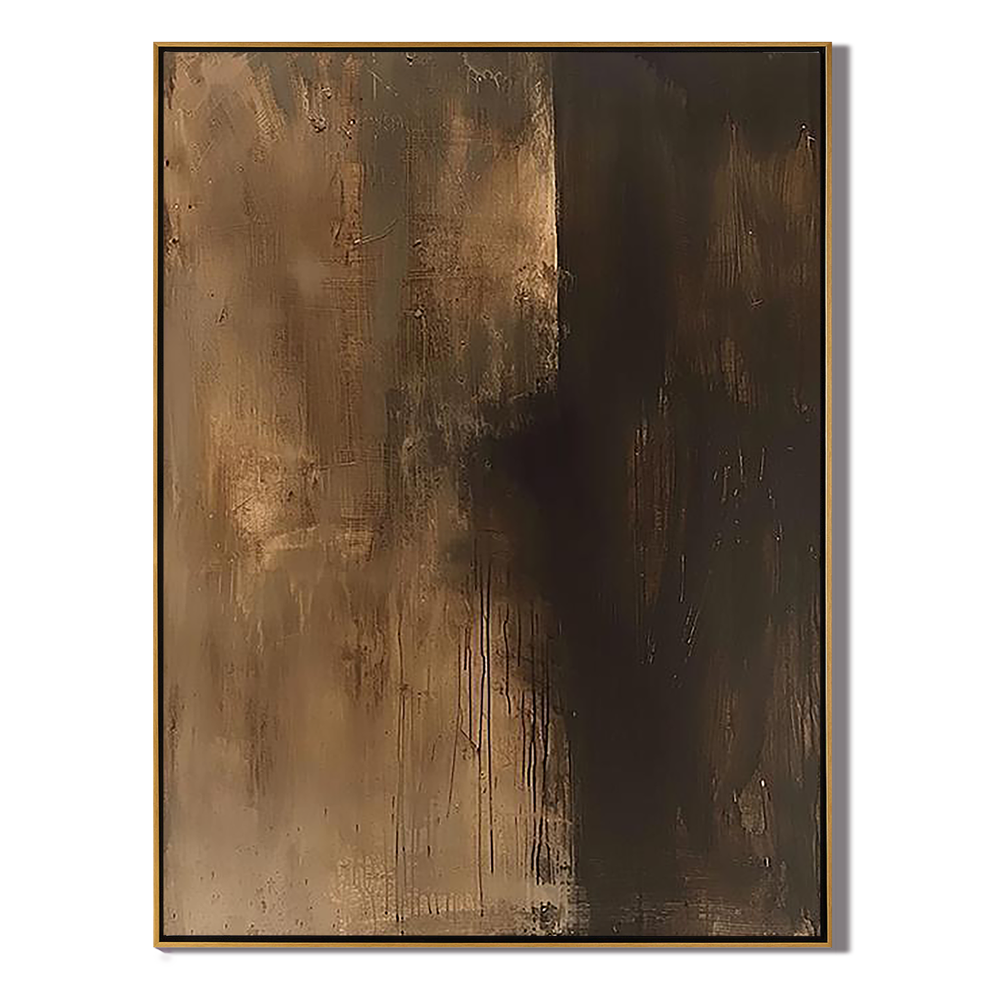 EARTHEN SHADOW: Wabi-Sabi Wall Art, Hand-Painted Deep Coffee Brown Plaster Effect Textured Studio Art