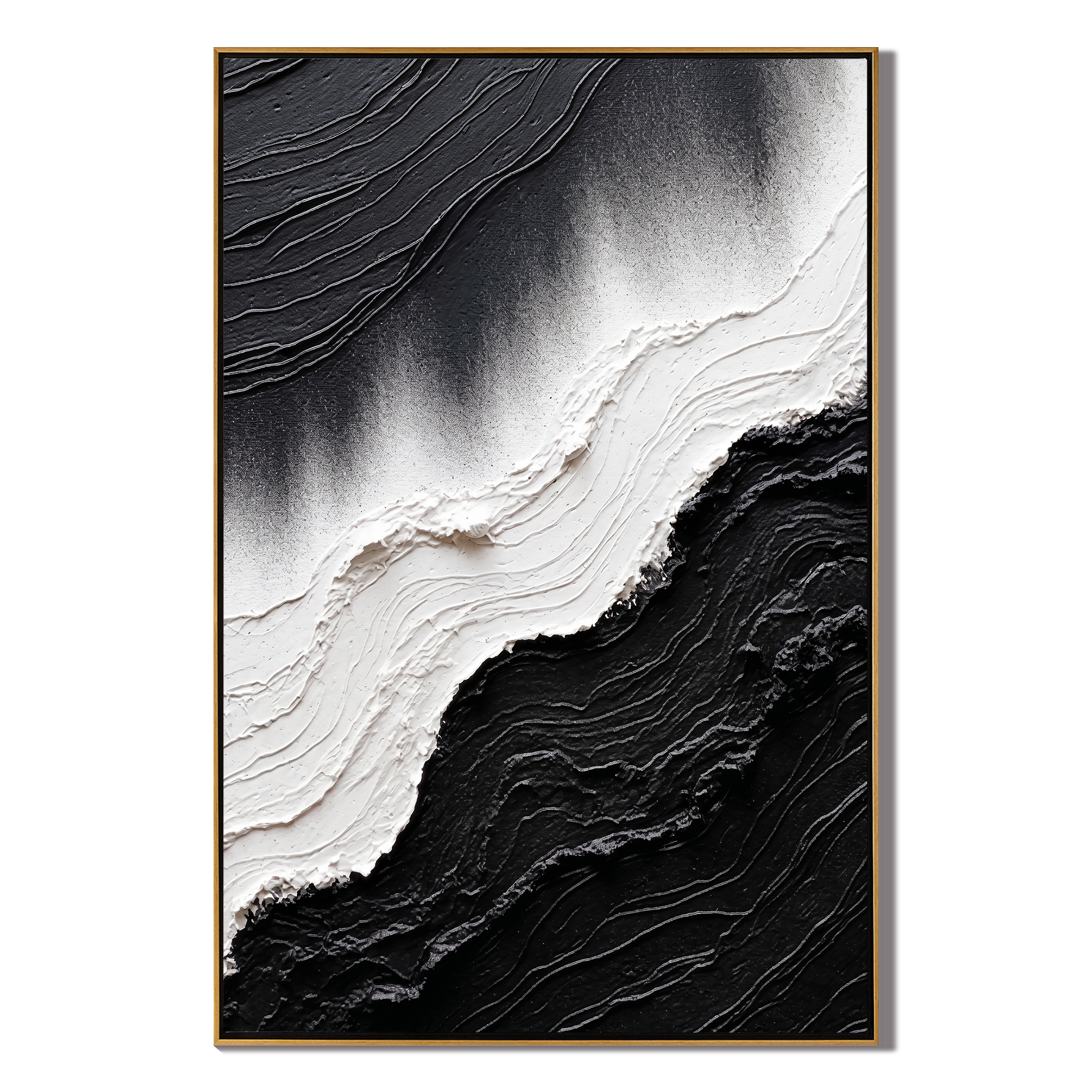 Dark Current – Modern Minimalist Black & White Painting | Textured Wabi-Sabi Abstract Hallway Art