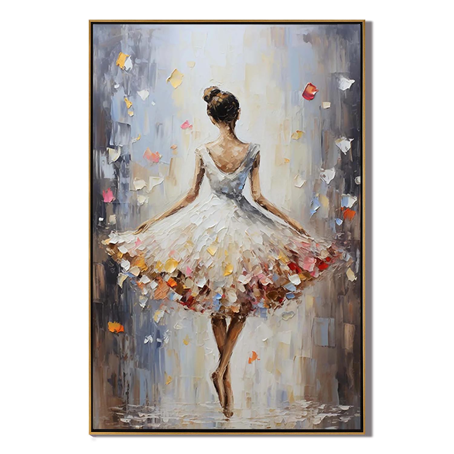 VIBRANT BALLERINA: People Portrait Art, Hand-Painted Dancer Figure Floral Skirt 3D Palette Knife Heavy Texture Gallery Art