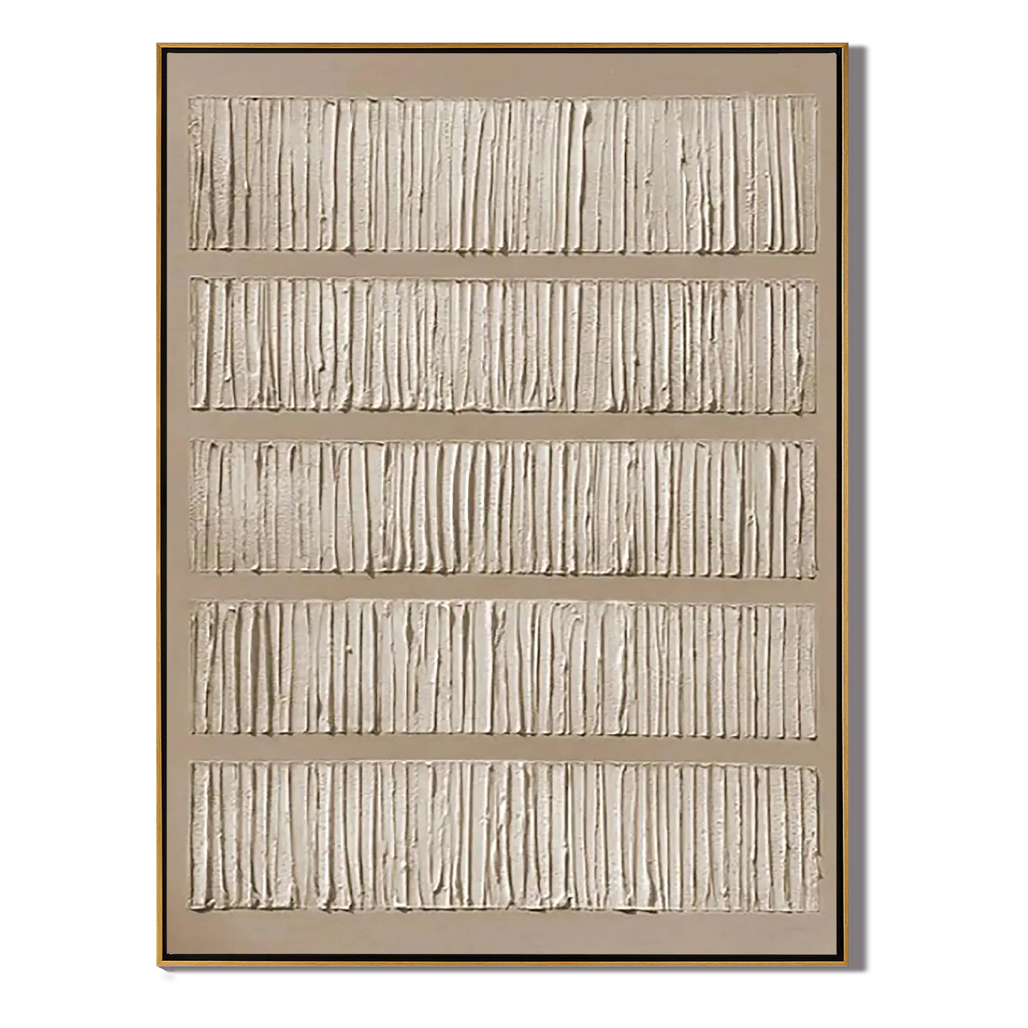 LINEAR RHYTHM: Texture Wall Art, Hand-Painted Neutral Tone Vertical Line Plaster Relief Heavy Texture Canvas Art