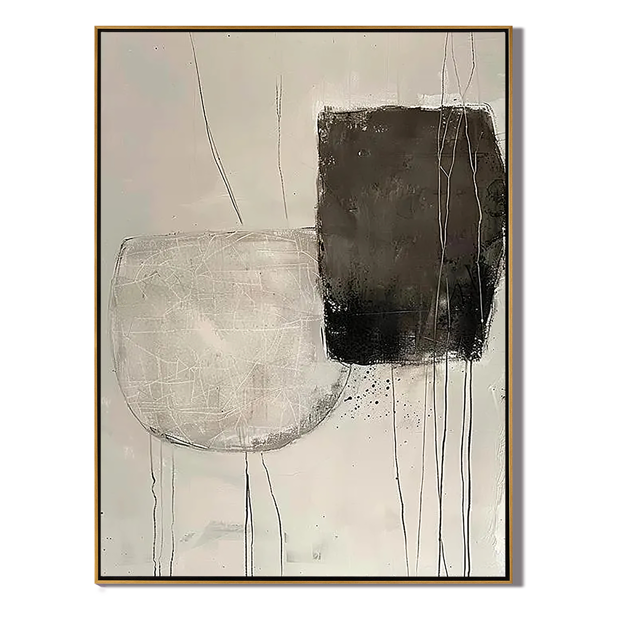ZEN BALANCE: Wabi-Sabi Wall Art, Hand-Painted Minimalist Black and Grey Plaster Effect Abstract Studio Art