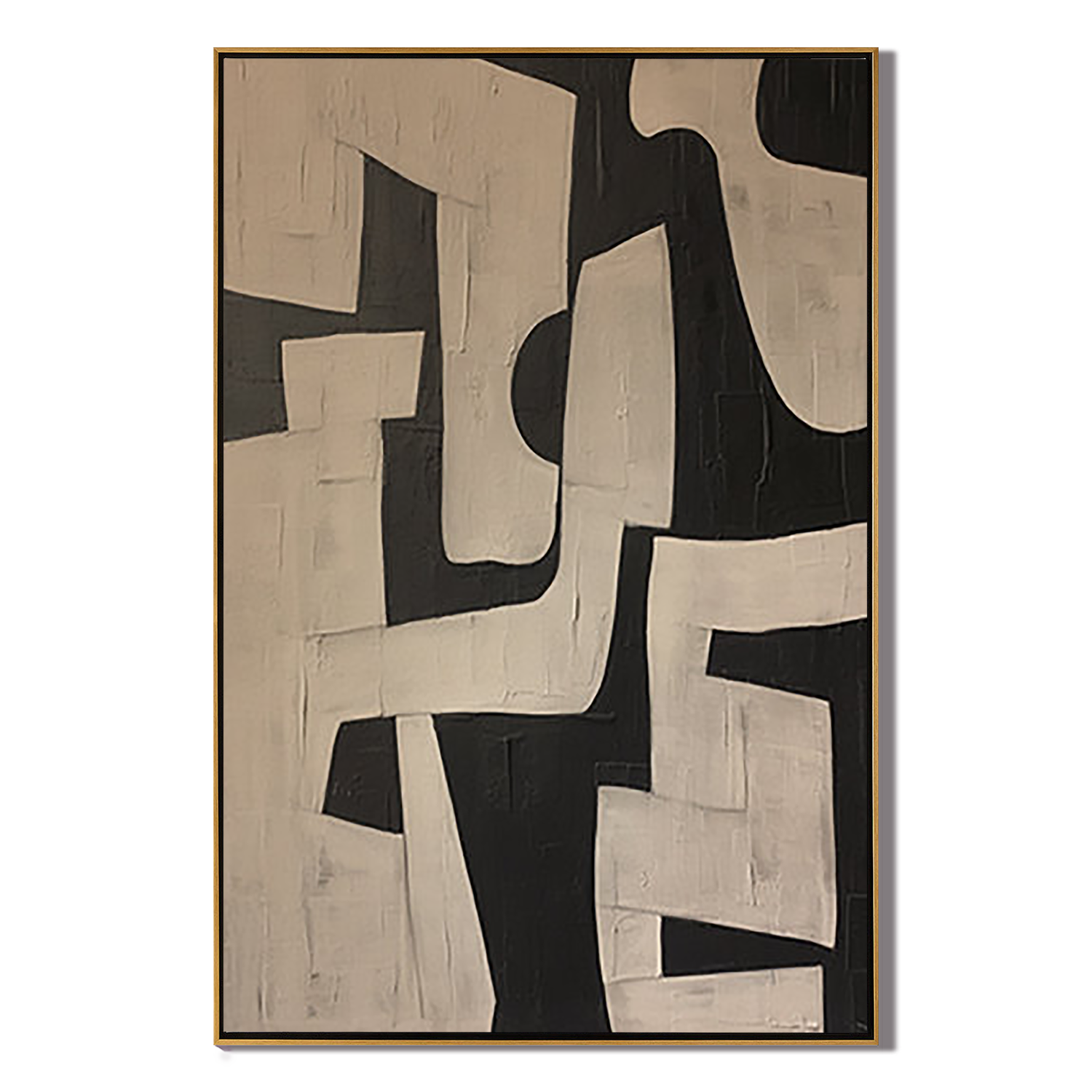 URBAN MONOLITH: Wabi-Sabi Wall Art, Hand-Painted Black and Tan Geometric Shapes 3D Textured Gallery Art