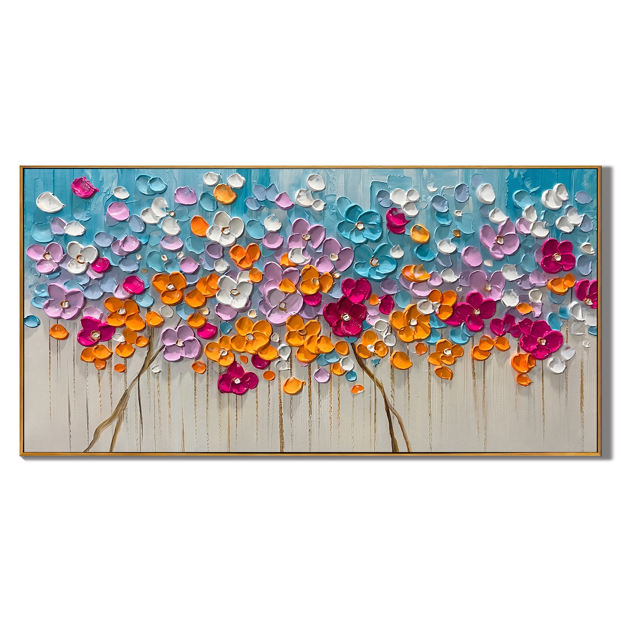 Blossom Symphony – Modern Heavy Impasto Floral Oil Painting | Textured Prosperity Tree Living Room Art