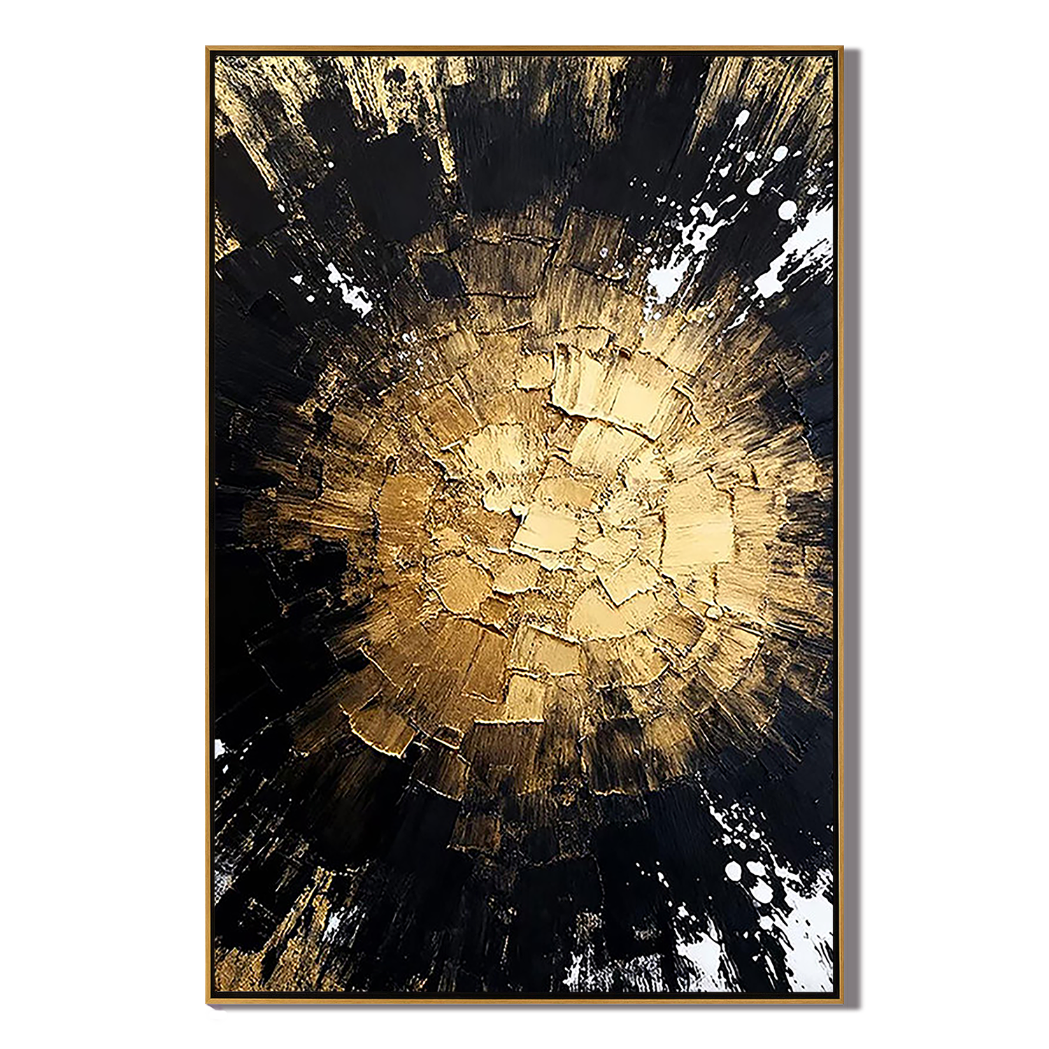 Cosmic Dawn – Modern Luxury Gold & Black Heavy Textured Painting | Premium Abstract Living Room Art