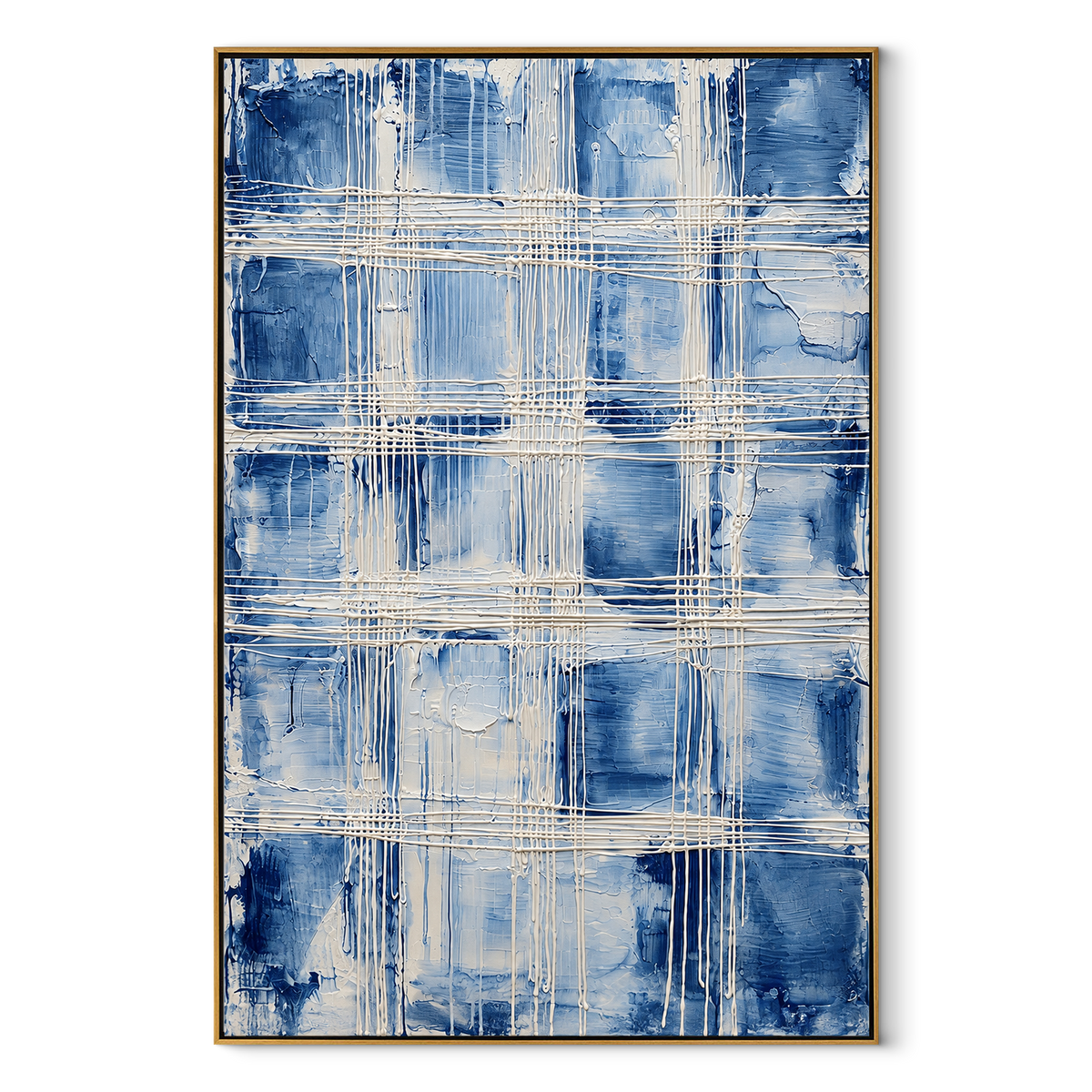 Azure Slate Linen Drift Depth – Textured Abstract Painting | Modern Vertical Wall Art