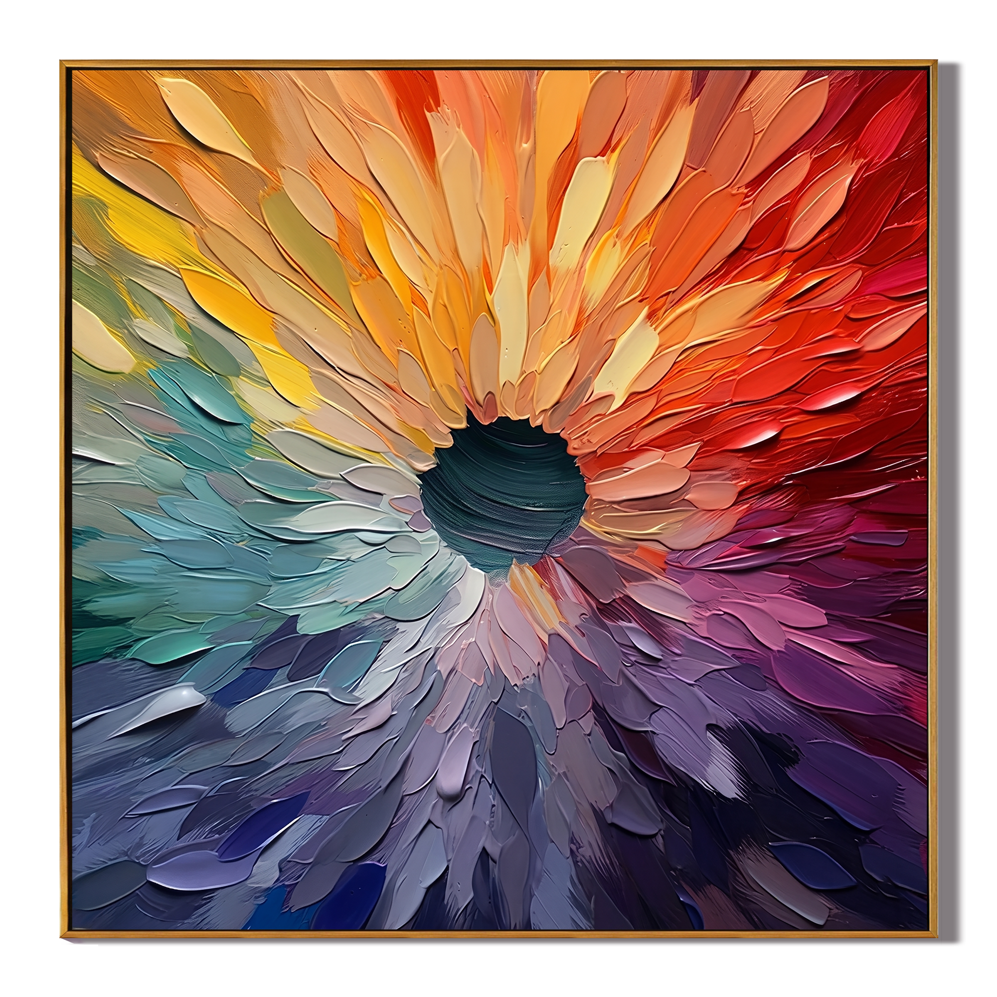Rainbow Singularity – Modern Impasto Centripetal Abstract Oil Painting | Creative Textured Spectrum Entryway Art