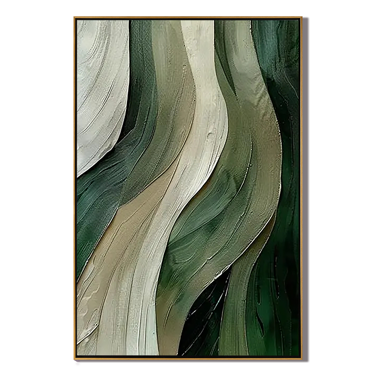 EMERALD TIDE: Texture Wall Art, Hand-Painted Deep Green and Sage Wave Palette Knife 3D Impasto Gallery Art
