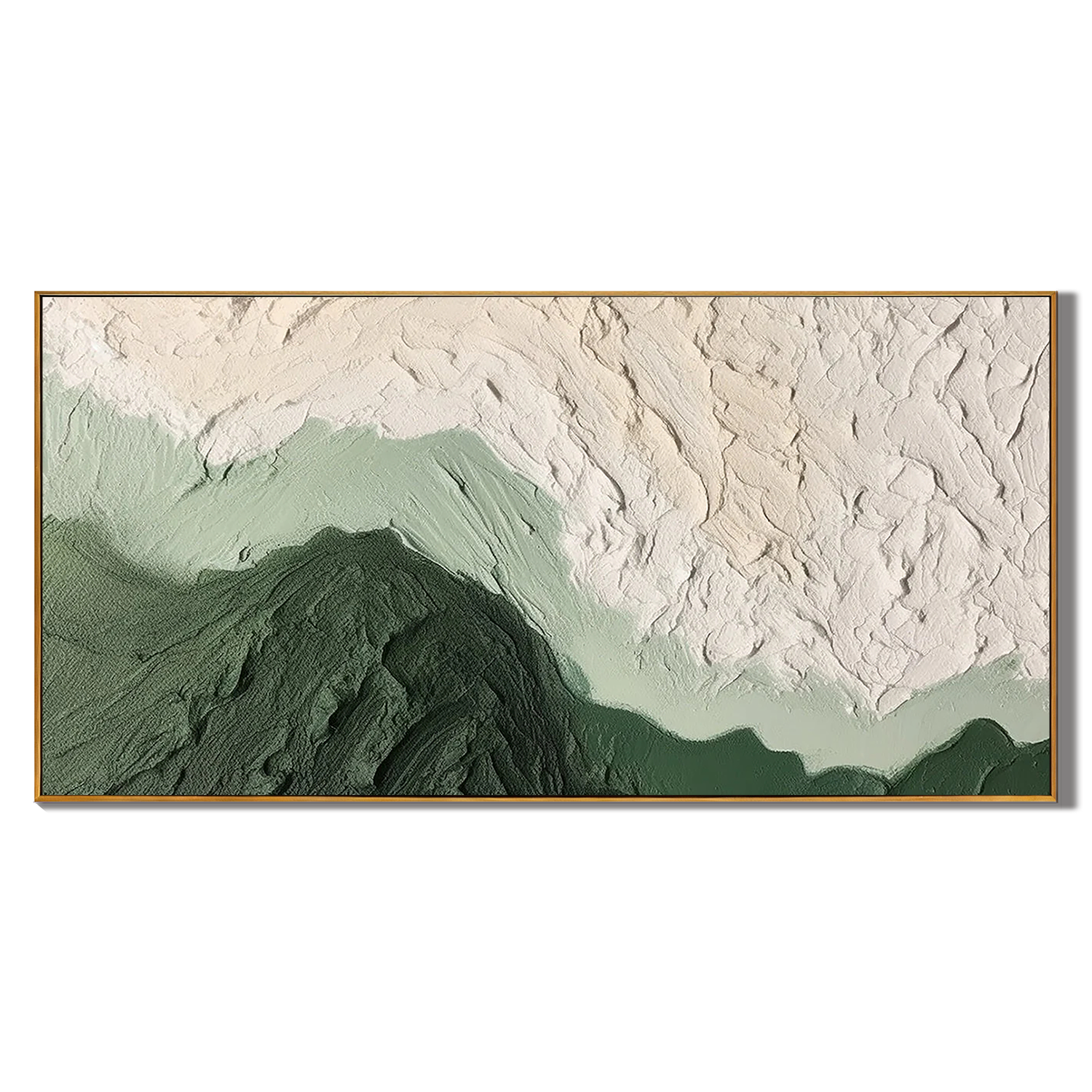 Verdant Ridges – Modern Organic Mountain Textured Art | Panoramic Sage Green Living Room Art