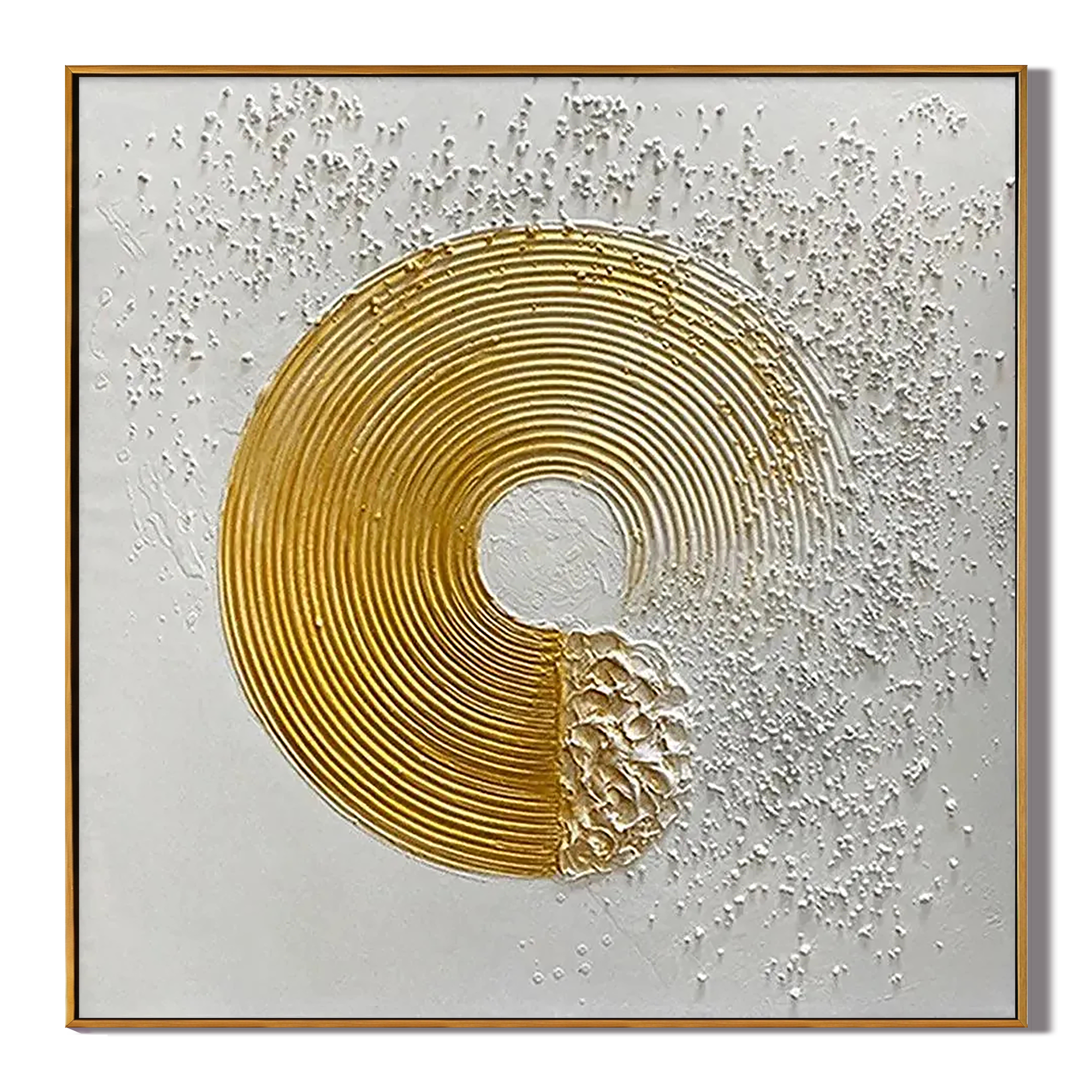 GOLDEN VORTEX: Modern Square 3D Heavy Texture Wall Art, Gold Leaf Zen Circle Relief