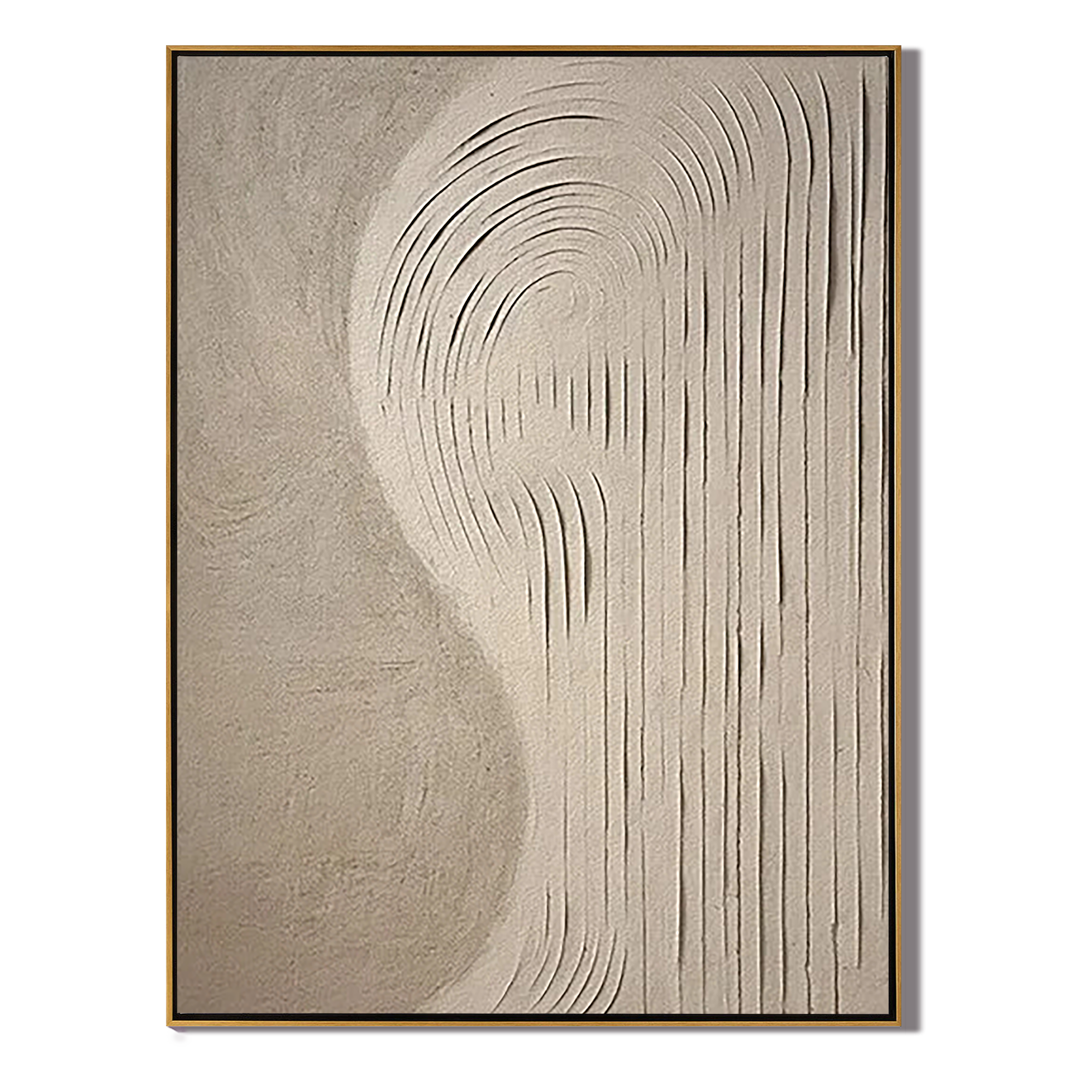 ORGANIC CURVE: Wabi-Sabi Wall Art, Hand-Painted Neutral Beige S-Shape Plaster Relief 3D Textured Canvas Art
