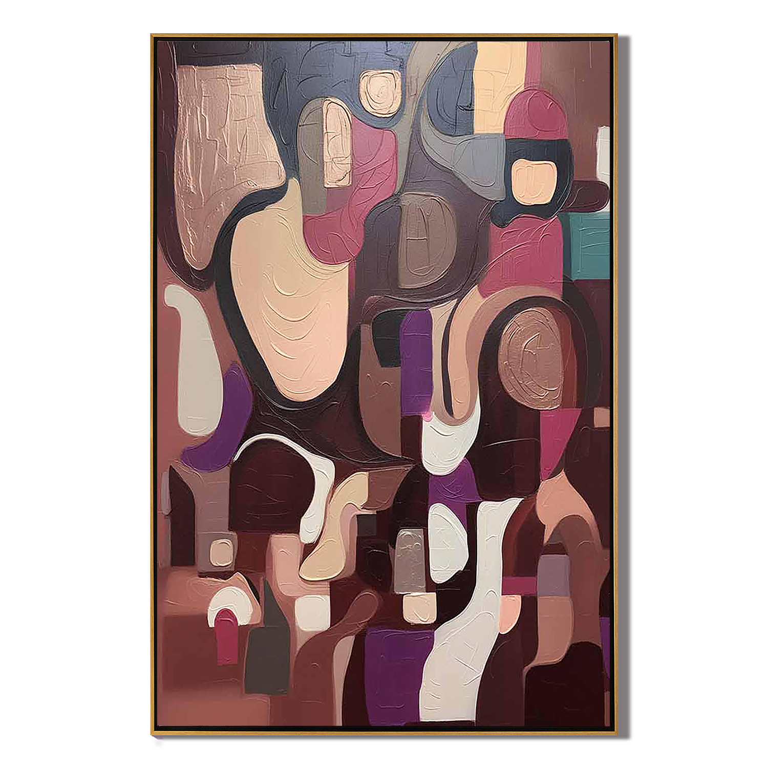 MAUVE MOSAIC: Abstract Wall Art, Hand-Painted Burgundy and Mauve Geometric Cubist 3D Textured Studio Art