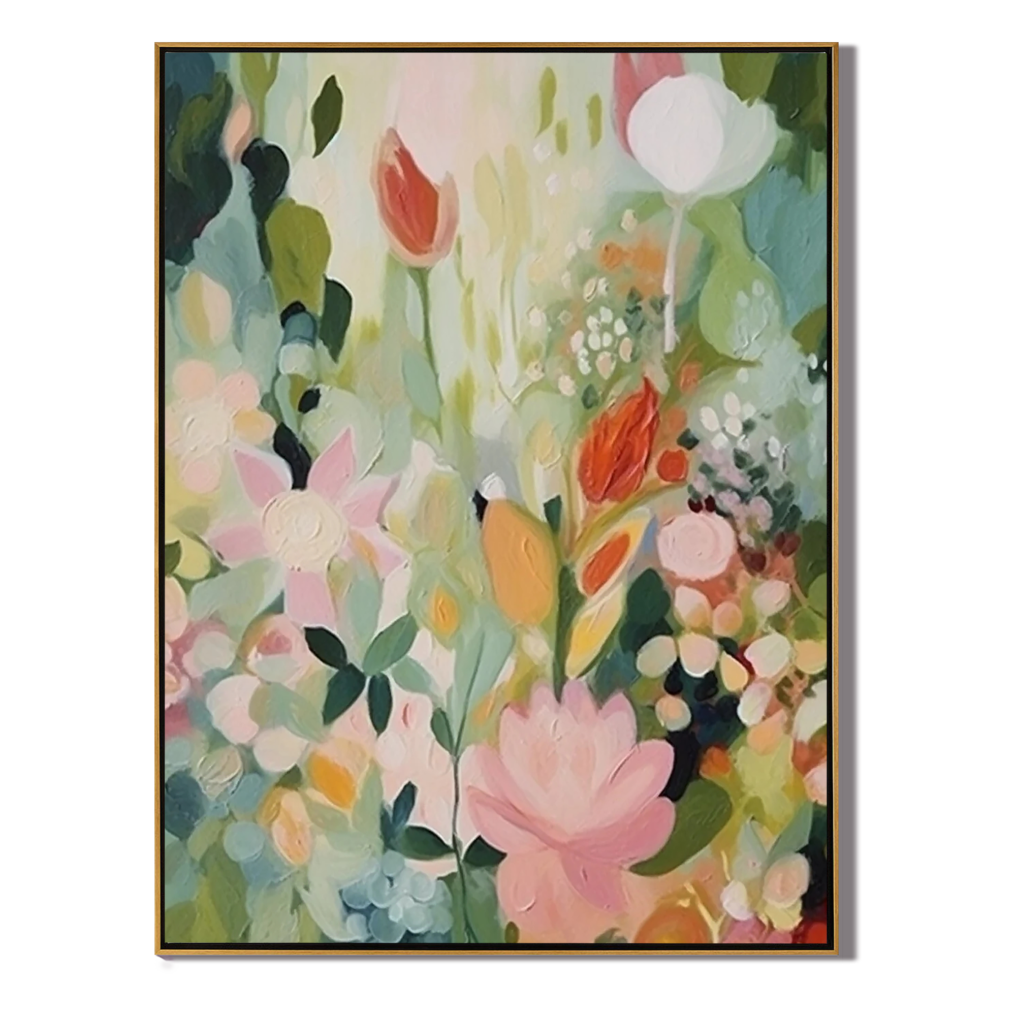 PASTEL GARDEN: Floral Wall Art, Hand-Painted Modern Abstract Wildflower Field Thick Textured Gallery Art