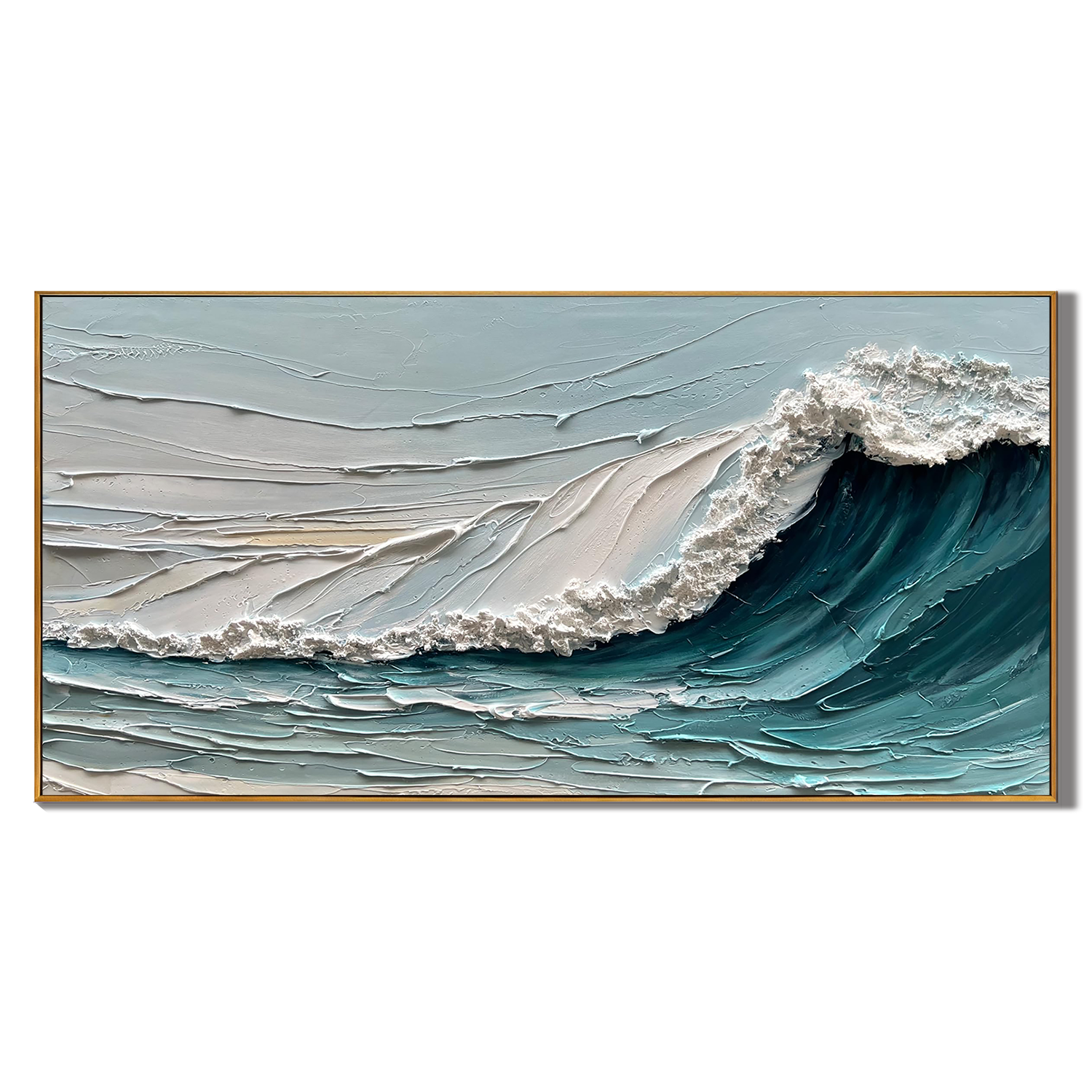 AZURE CREST: 3D Heavy Texture Wave Wall Art, Modern Plaster Ocean Relief Painting