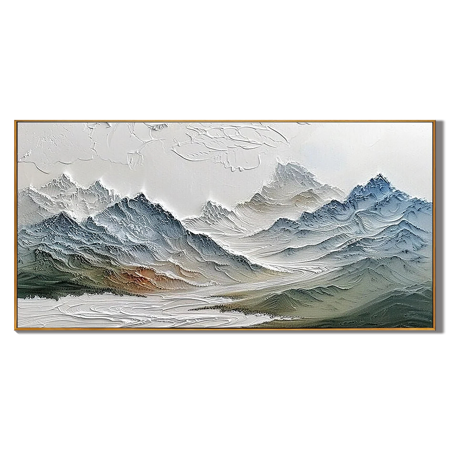 FROSTED PEAKS: Mountain Wall Art, Hand-Painted Blue Alpine Snow Mountain Palette Knife Heavy Texture Canvas Painting