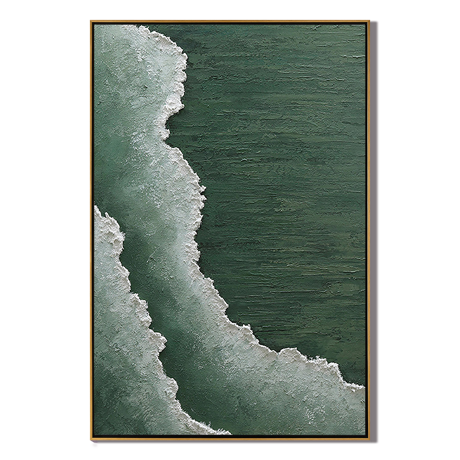 EMERALD TIDE: Abstract Landscape Wall Art, Deep Green Forest Sea Foam Relief Textured Painting