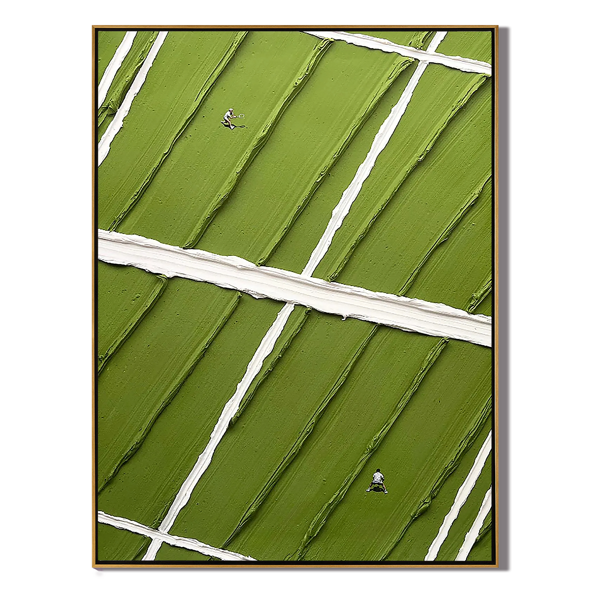 MATCH POINT: Sport Wall Art, Hand-Painted Green Tennis Court Minimalist Athletes 3D Textured Canvas Painting