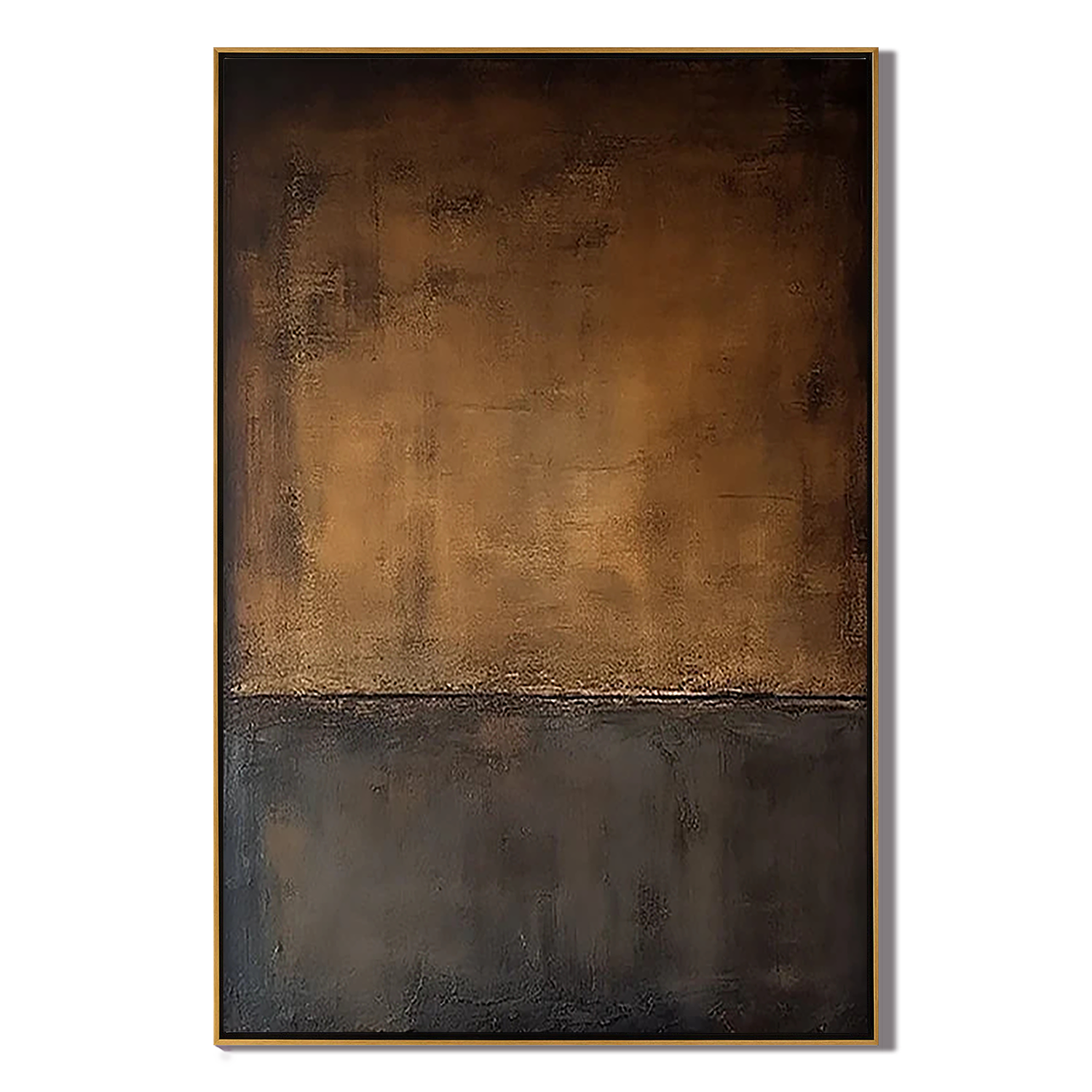 EARTHEN DUSK: Wabi-Sabi Wall Art, Hand-Painted Coffee Brown and Charcoal Black Minimalist Plaster Relief Canvas Painting