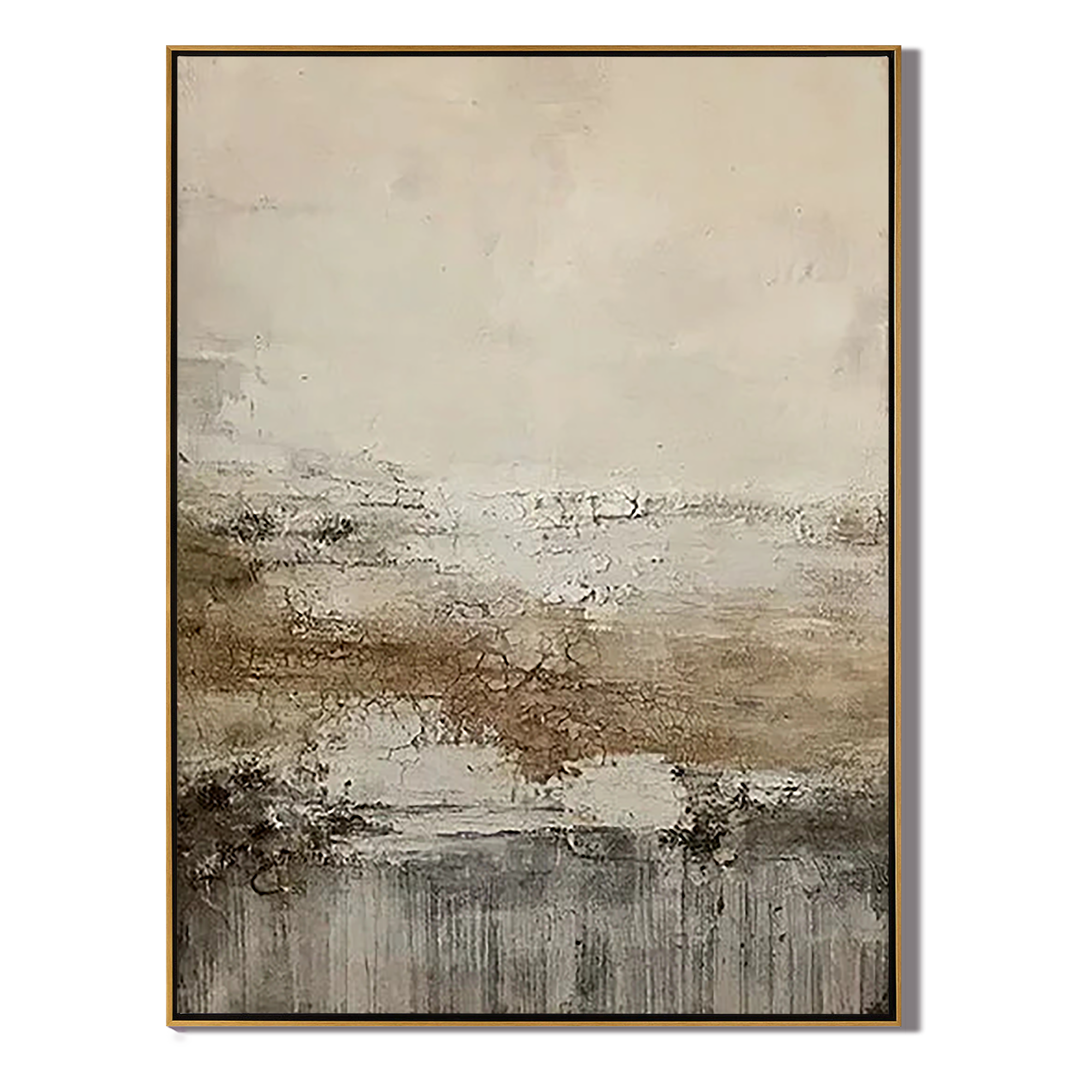 EARTHEN MIST: Abstract Wall Art, Hand-Painted Distressed Brown and Beige Plaster Effect Heavy Texture Gallery Art