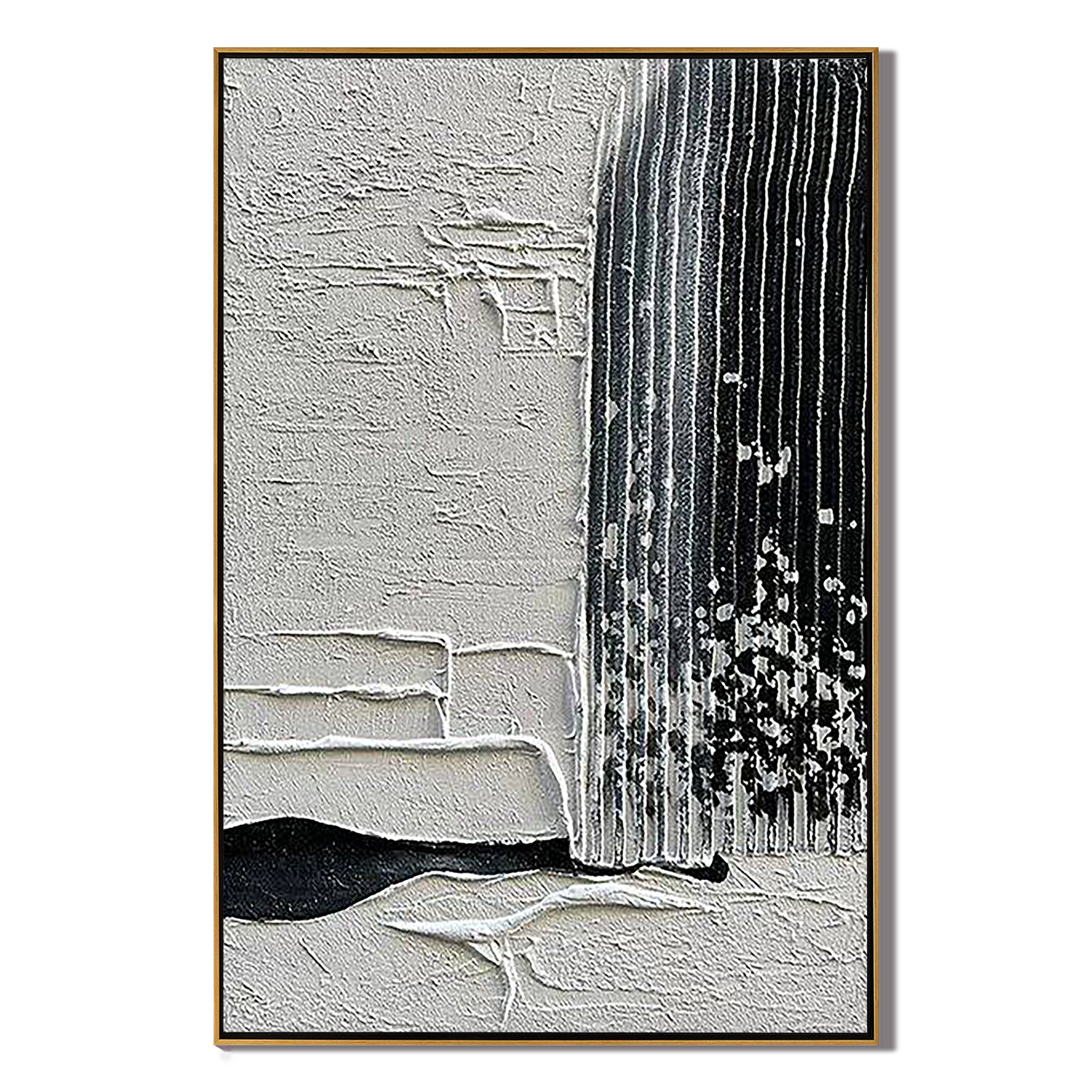 INDUSTRIAL RIDGE: Modern Abstract Minimalist Wall Art, Black & White Vertical Plaster Relief