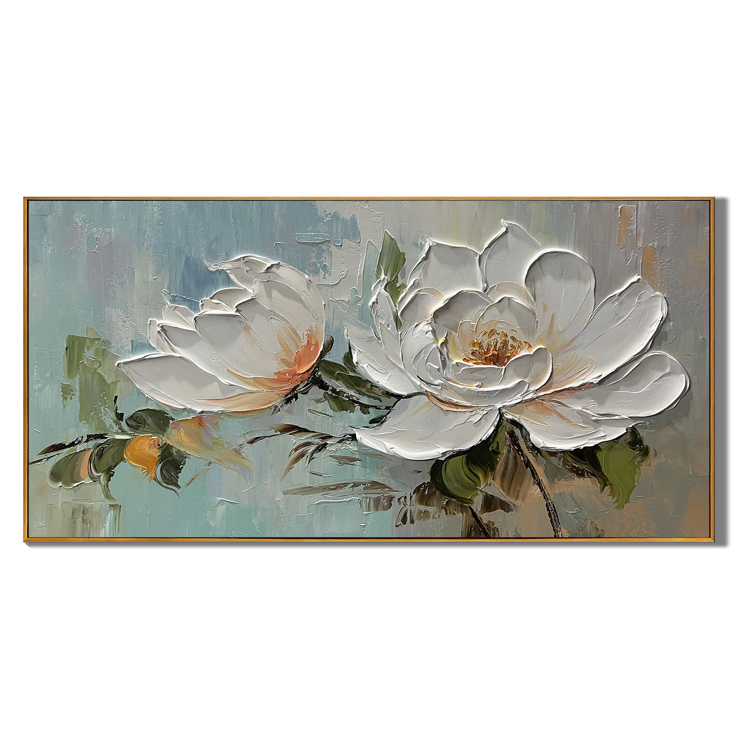 Magnolia Calm – Modern French Luxury Magnolia Floral Textured Painting | Large Horizontal Bedroom Art