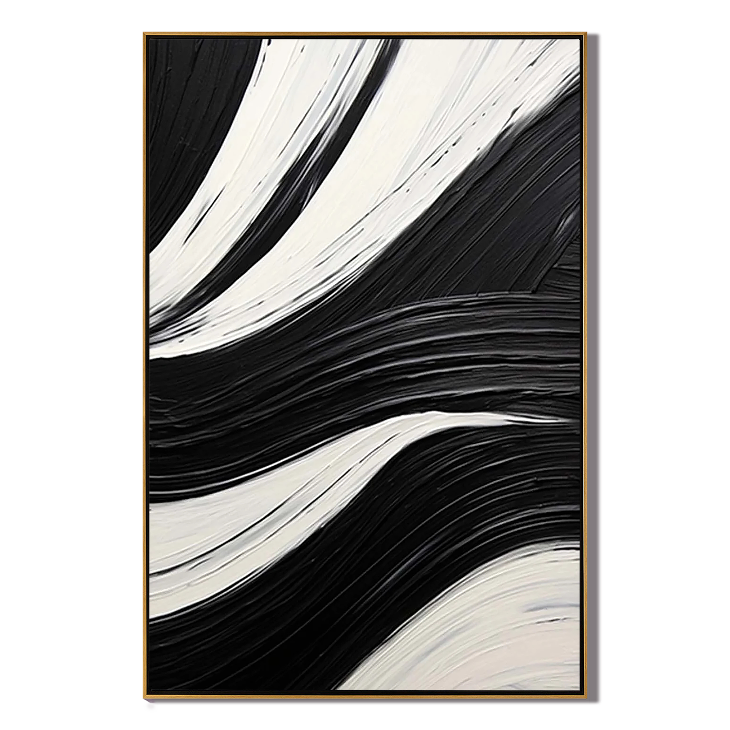MONO SWIRL: Minimalist Wall Art, Hand-Painted Black and White Abstract Spiral Palette Knife Heavy Texture Canvas Painting