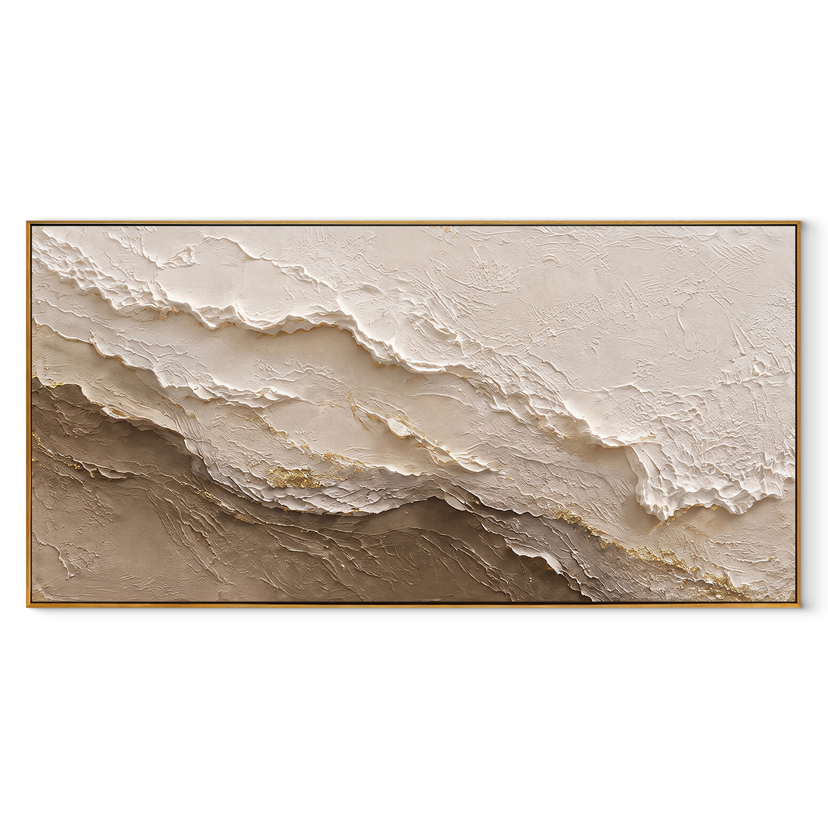 Quiet Earth in Layers – Ivory Taupe Layered Relief Painting | Modern Horizontal Wall Art