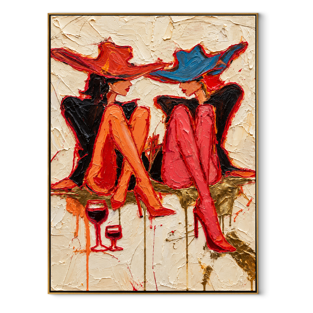 Wine & Heels – Vintage Americana Expressive Women Painting | Bold Modern Living Room Art