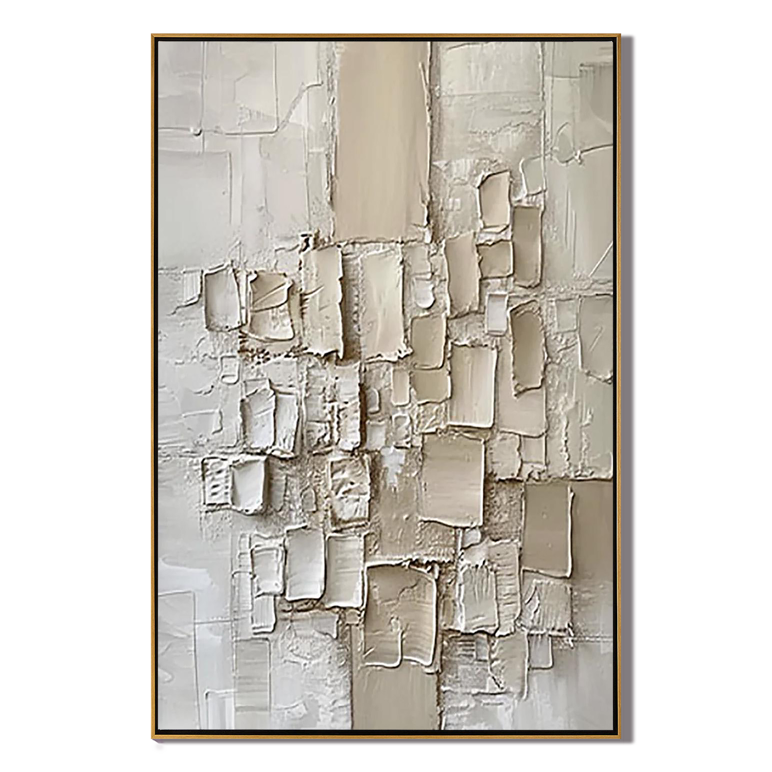 CREAMY MOSAIC: Texture Wall Art, Hand-Painted Minimalist Off-White Geometric Block Plaster Relief Heavy Texture Canvas Painting